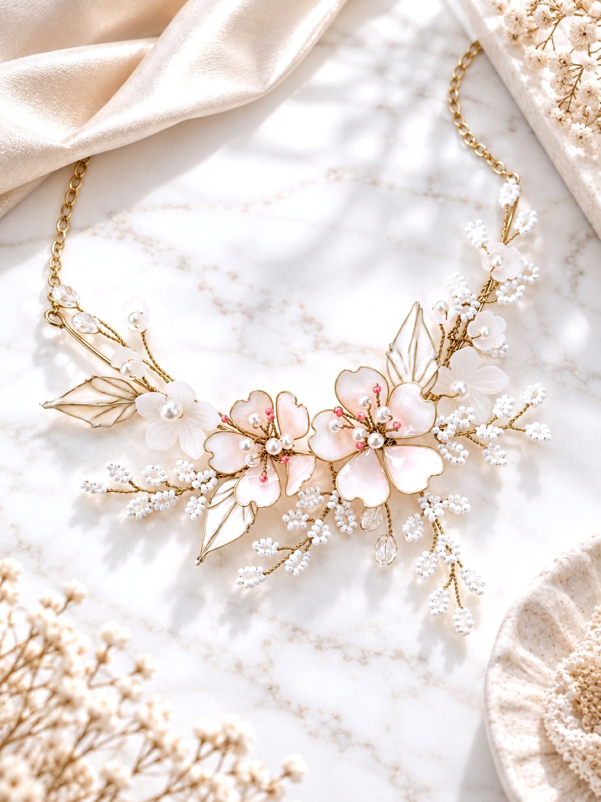 Off white resin floral jewellery set, lightweight handmade haldi