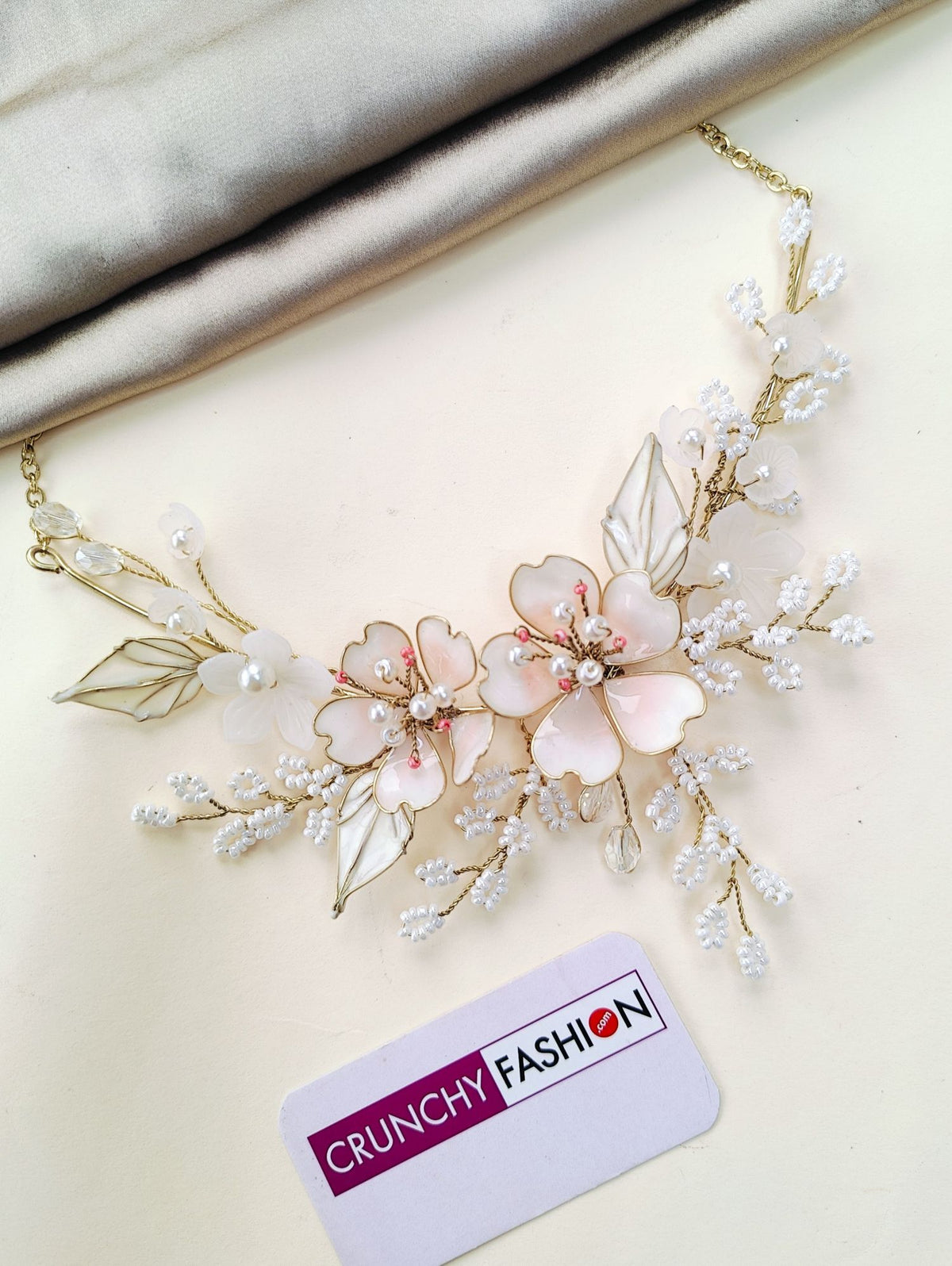 Off white resin floral jewellery set, lightweight handmade haldi
