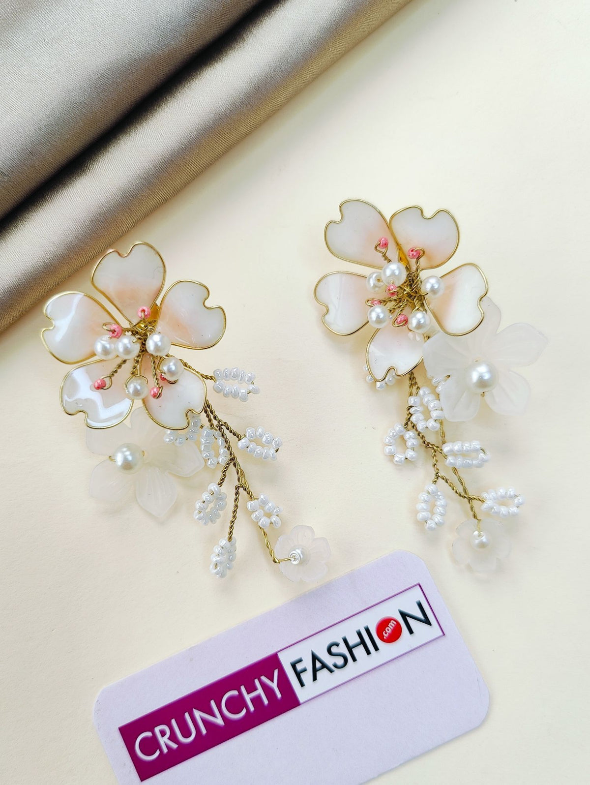 Off white resin floral jewellery set, lightweight handmade haldi