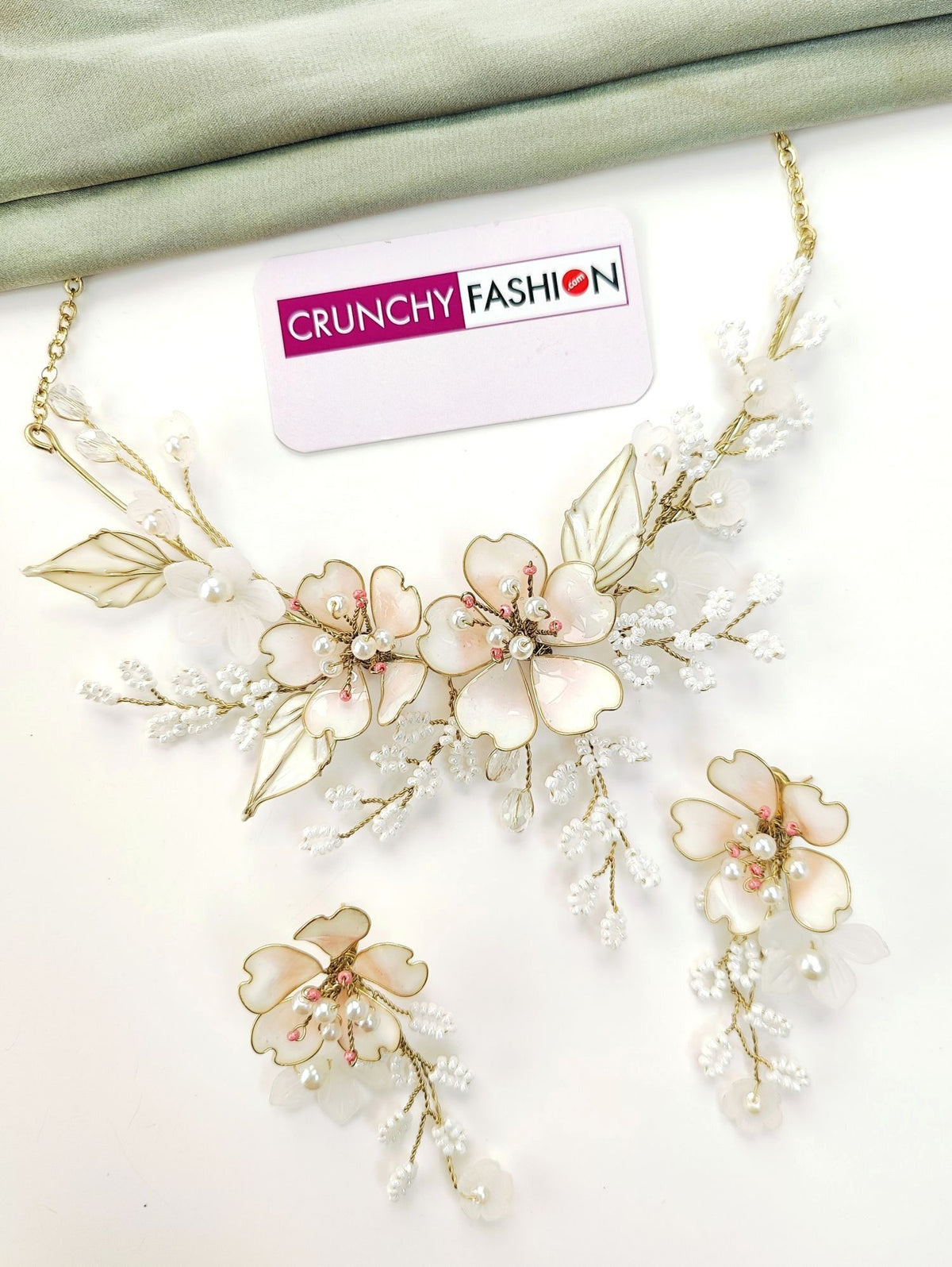 Off white resin floral jewellery set, lightweight handmade haldi