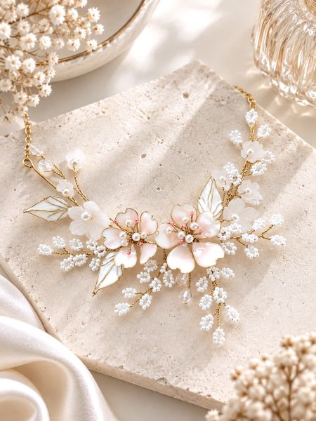 Off white resin floral jewellery set, lightweight handmade haldi