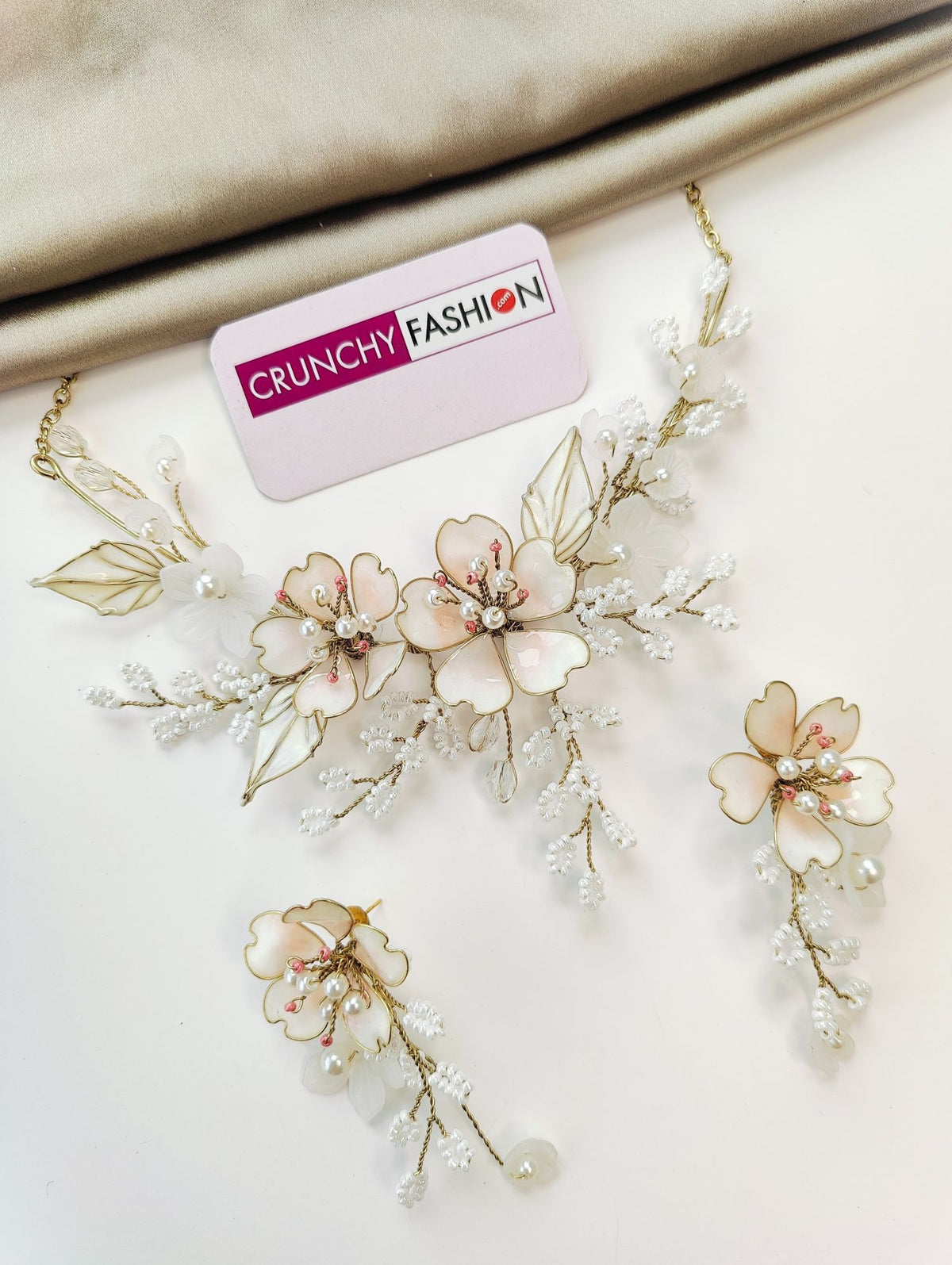 Off white resin floral jewellery set, lightweight handmade haldi