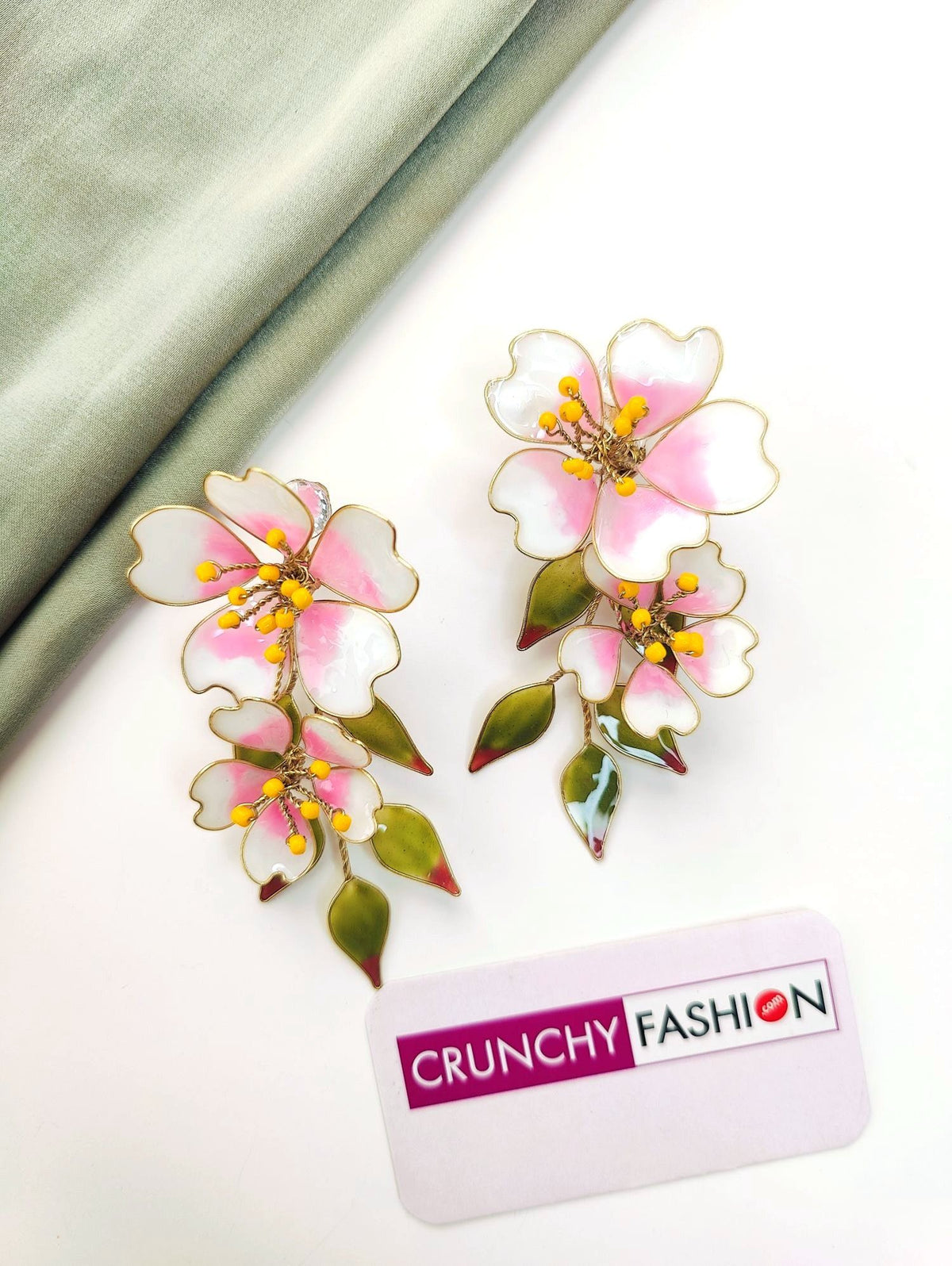 pink green resin floral jewellery set, lightweight haldi bridal