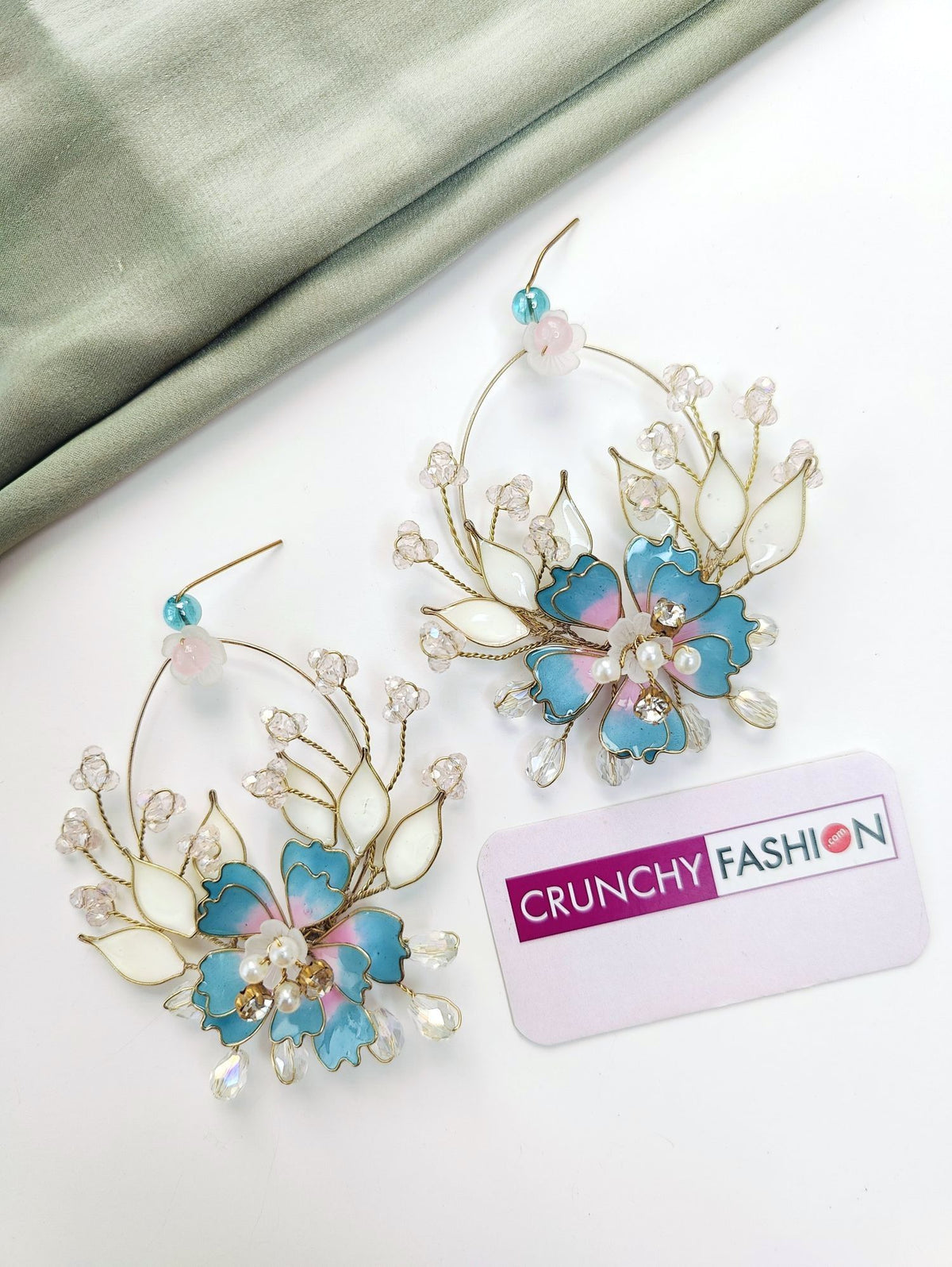 blue pink resin floral jewellery set, lightweight handmade haldi jewellery
