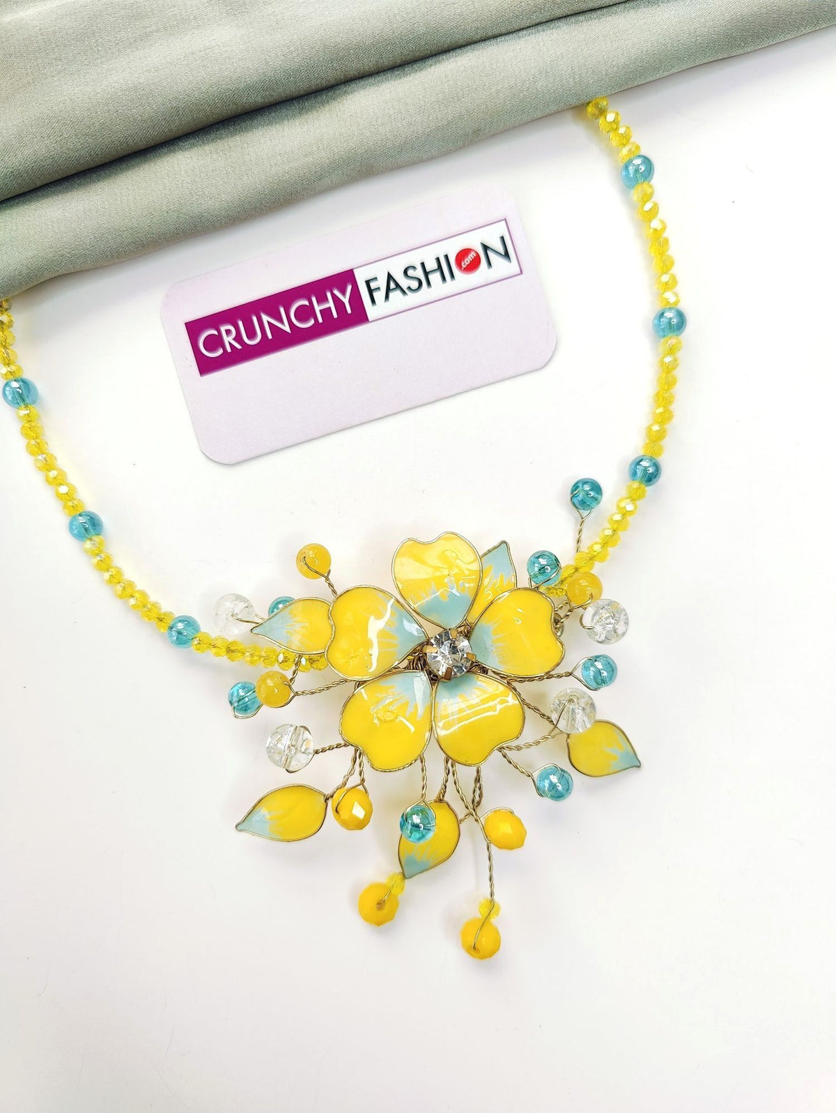 Yellow and blue floral resin jewellery set for haldi brides 2026