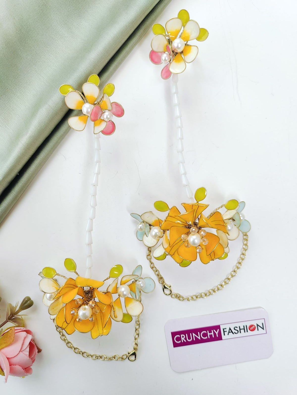 yellow resin floral jewellery set, lightweight haldi jewellery for bride
