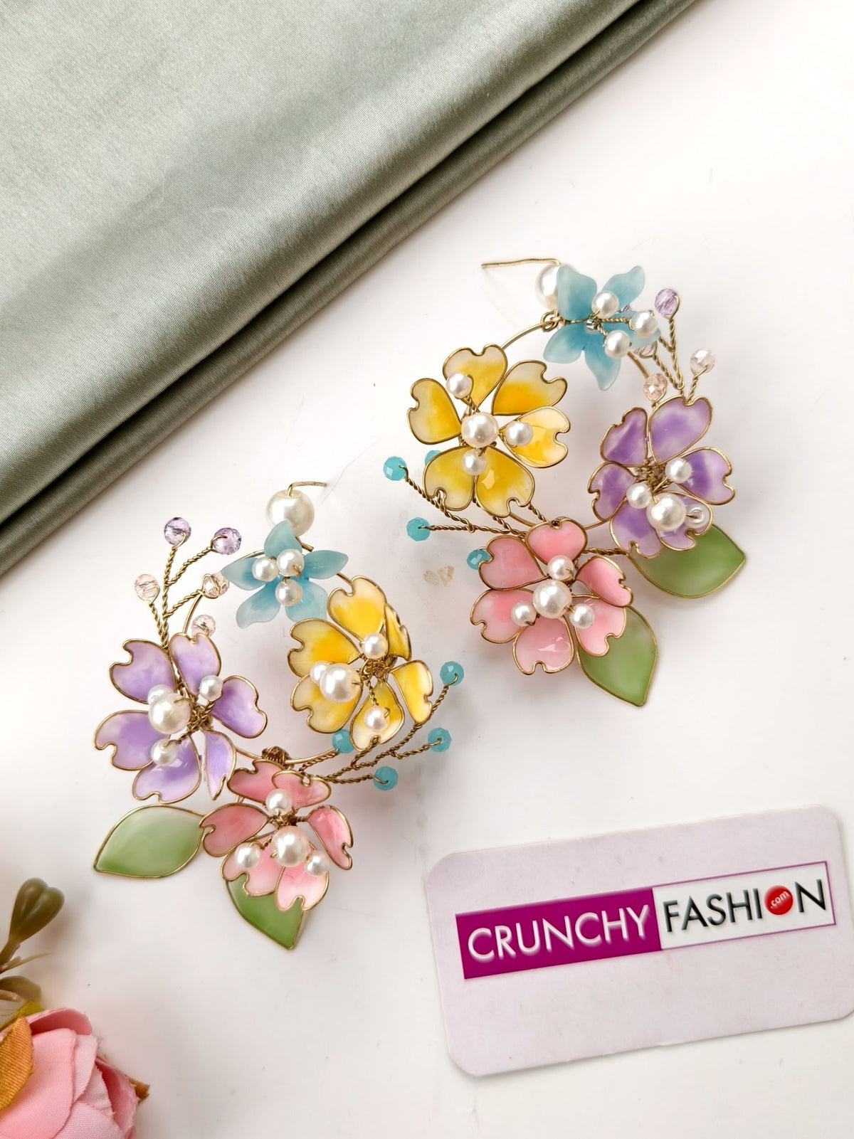 rainbow color floral resin jewellery set for haldi mehndi