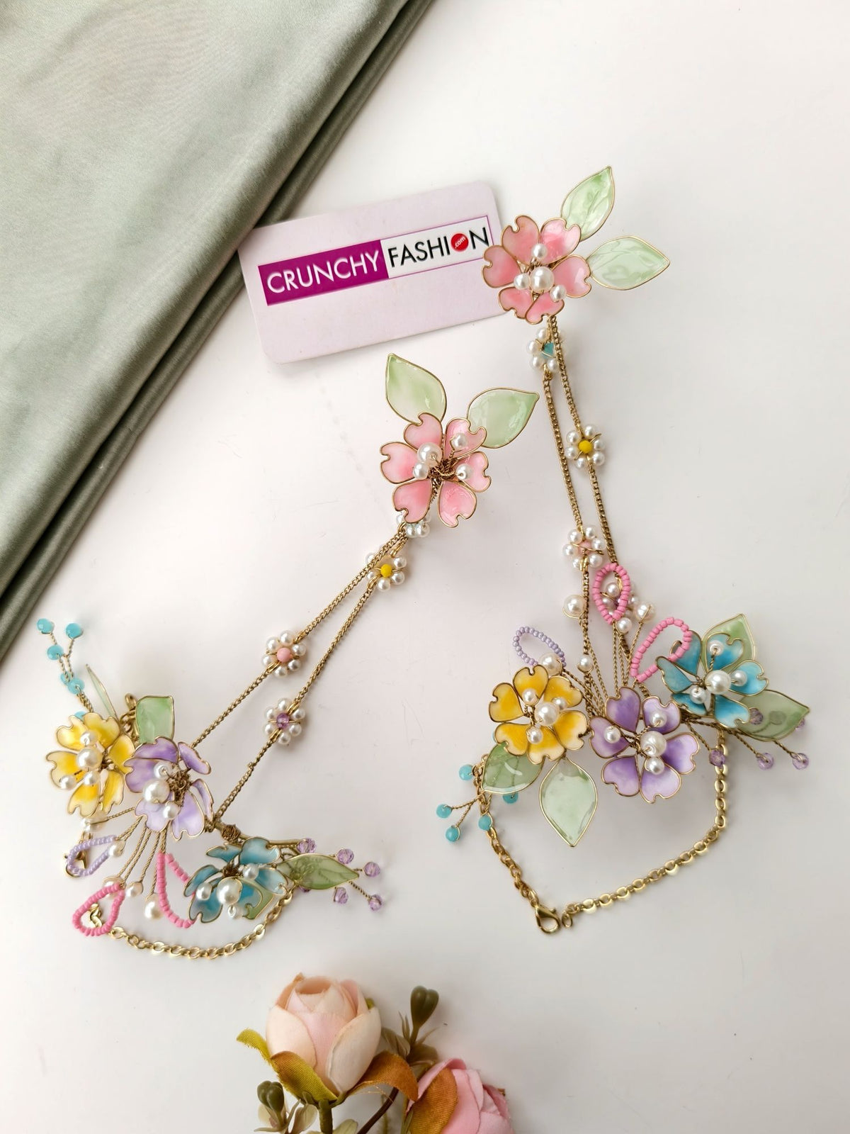 rainbow color floral resin jewellery set for haldi mehndi