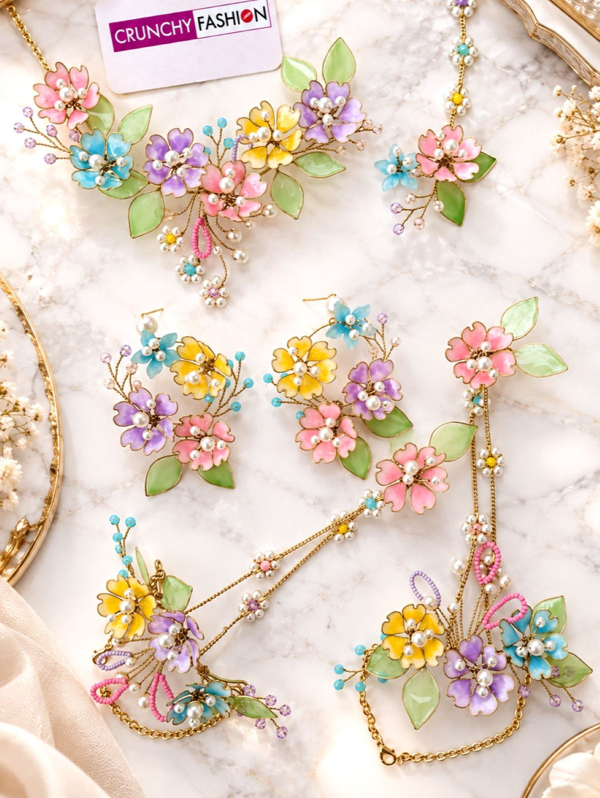 rainbow color floral resin jewellery set for haldi mehndi