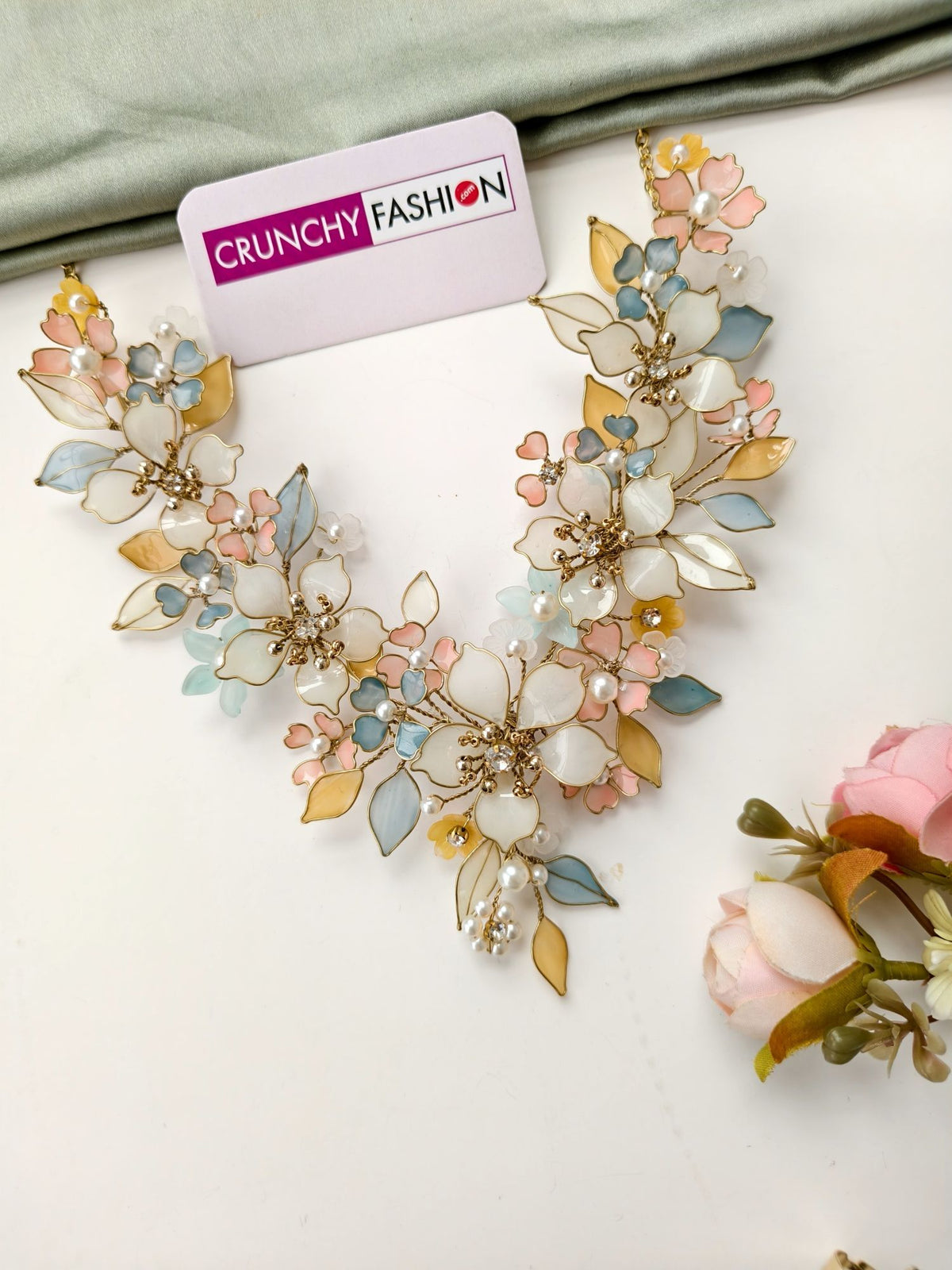 pastel resin floral jewellery set for haldi and mehndi, lightweight