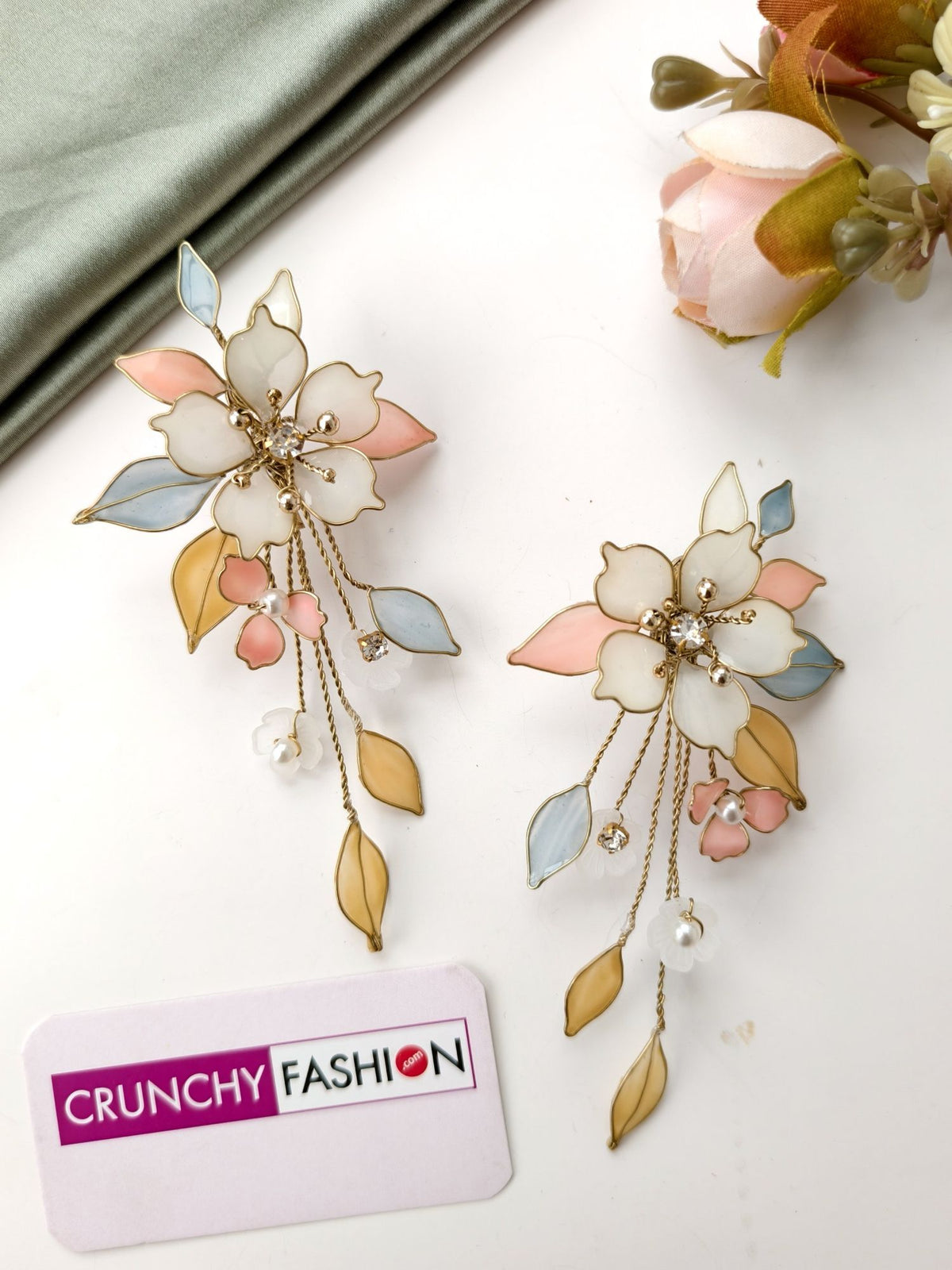 pastel resin floral jewellery set for haldi and mehndi, lightweight