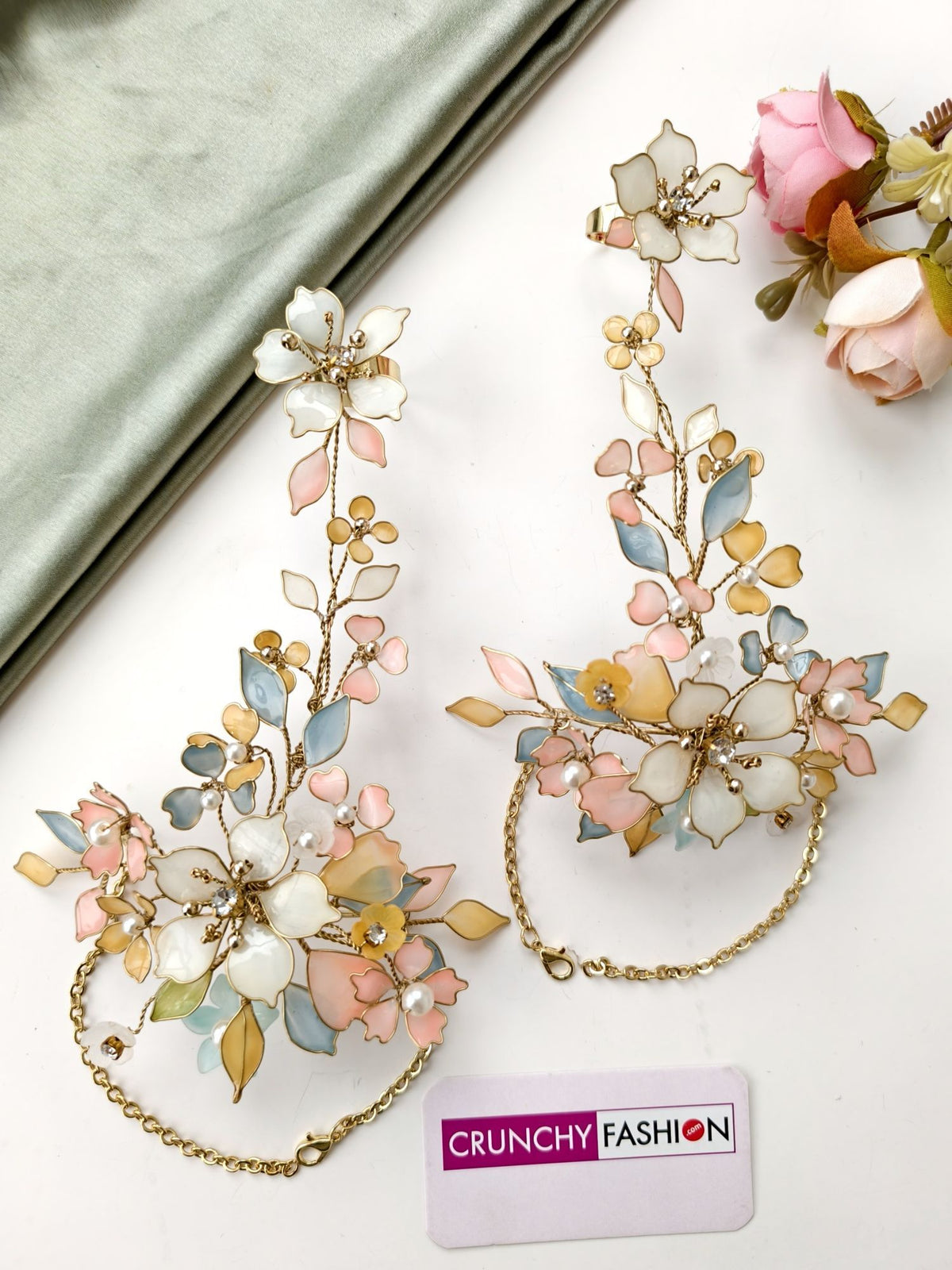 pastel resin floral jewellery set for haldi and mehndi, lightweight