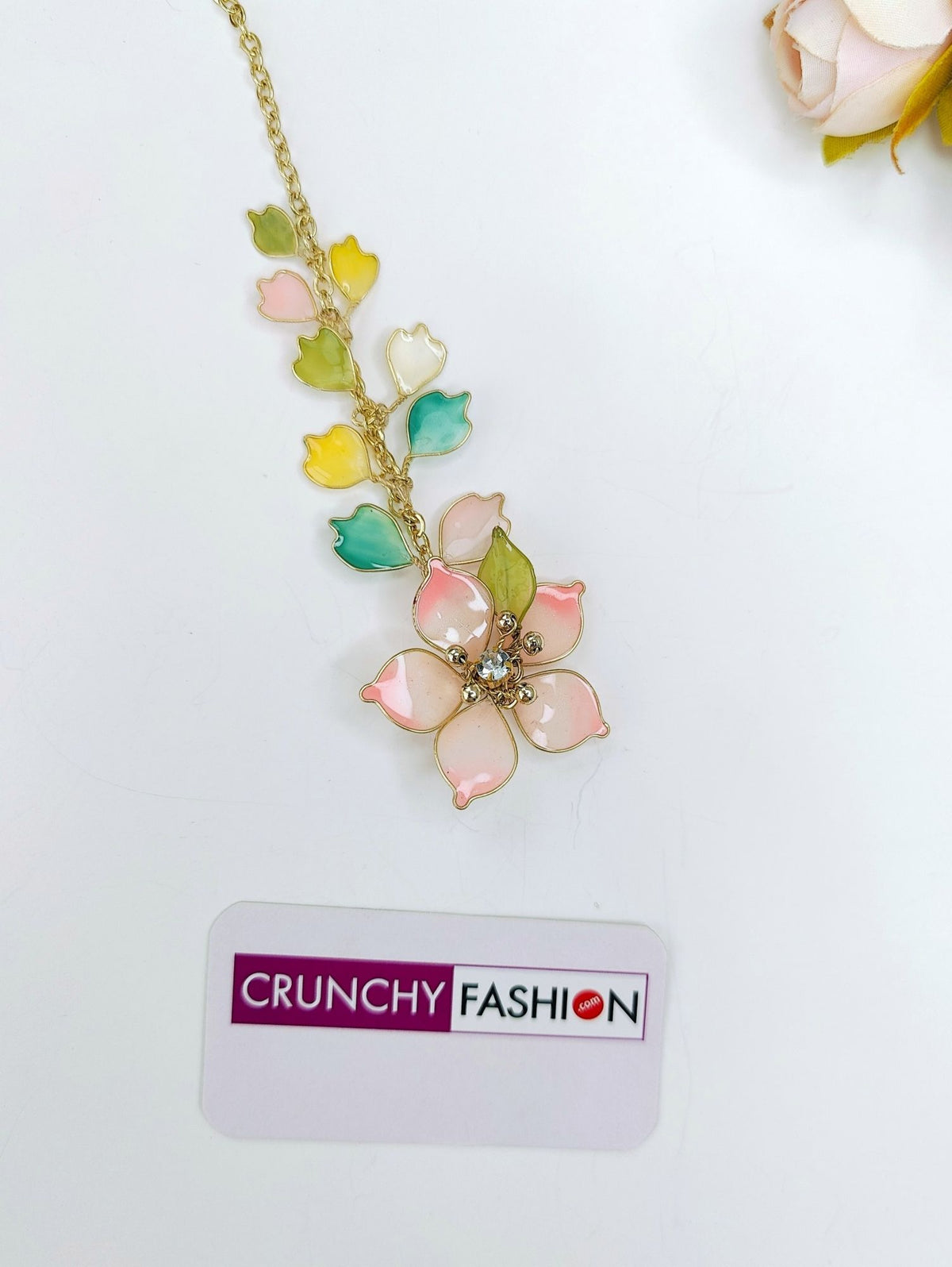 Designer resin floral bridal jewellery set in yellow, green, pink