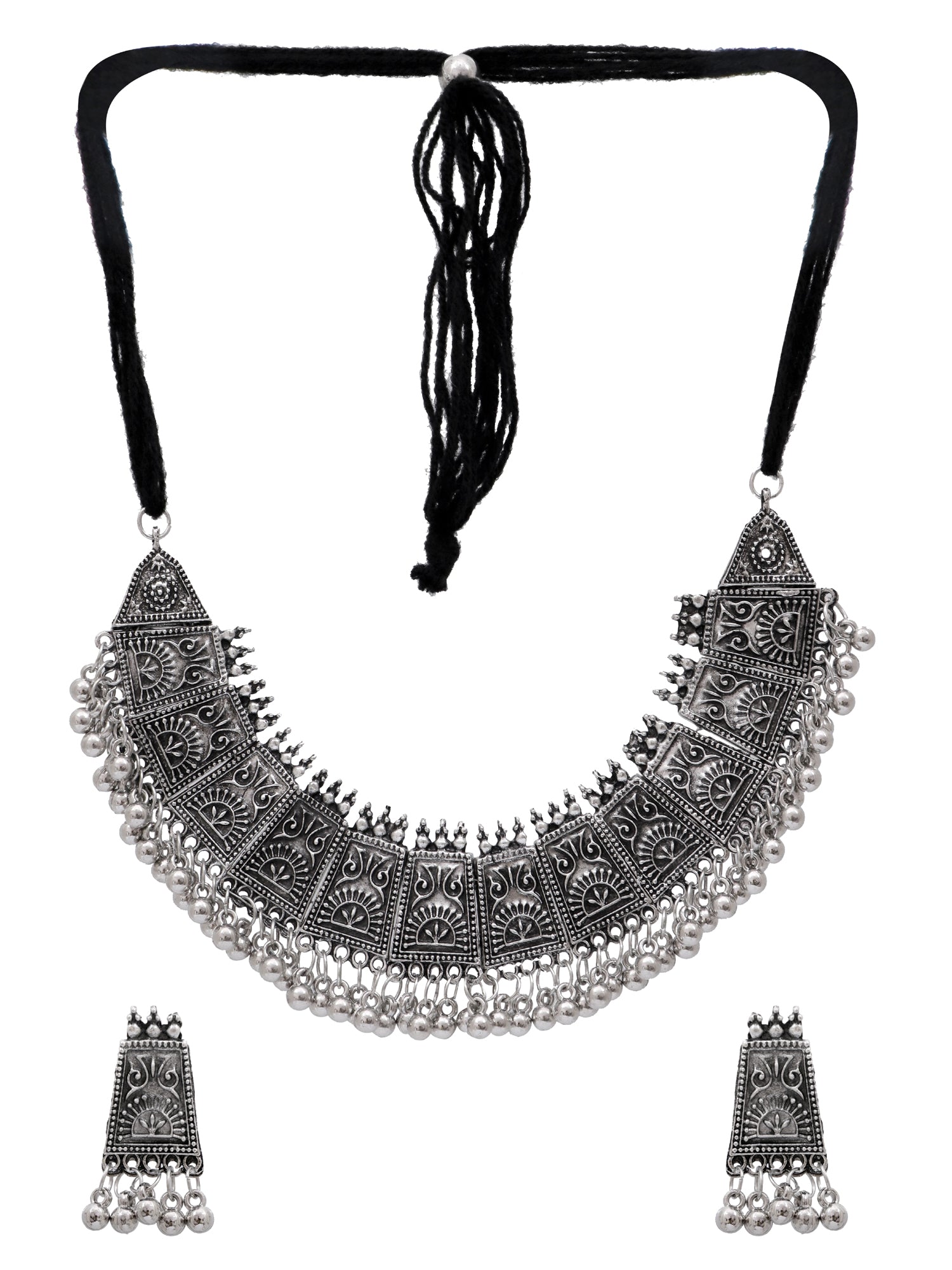 Stunning Traditional Oxidised Silver Choker Necklace Jewellery Set