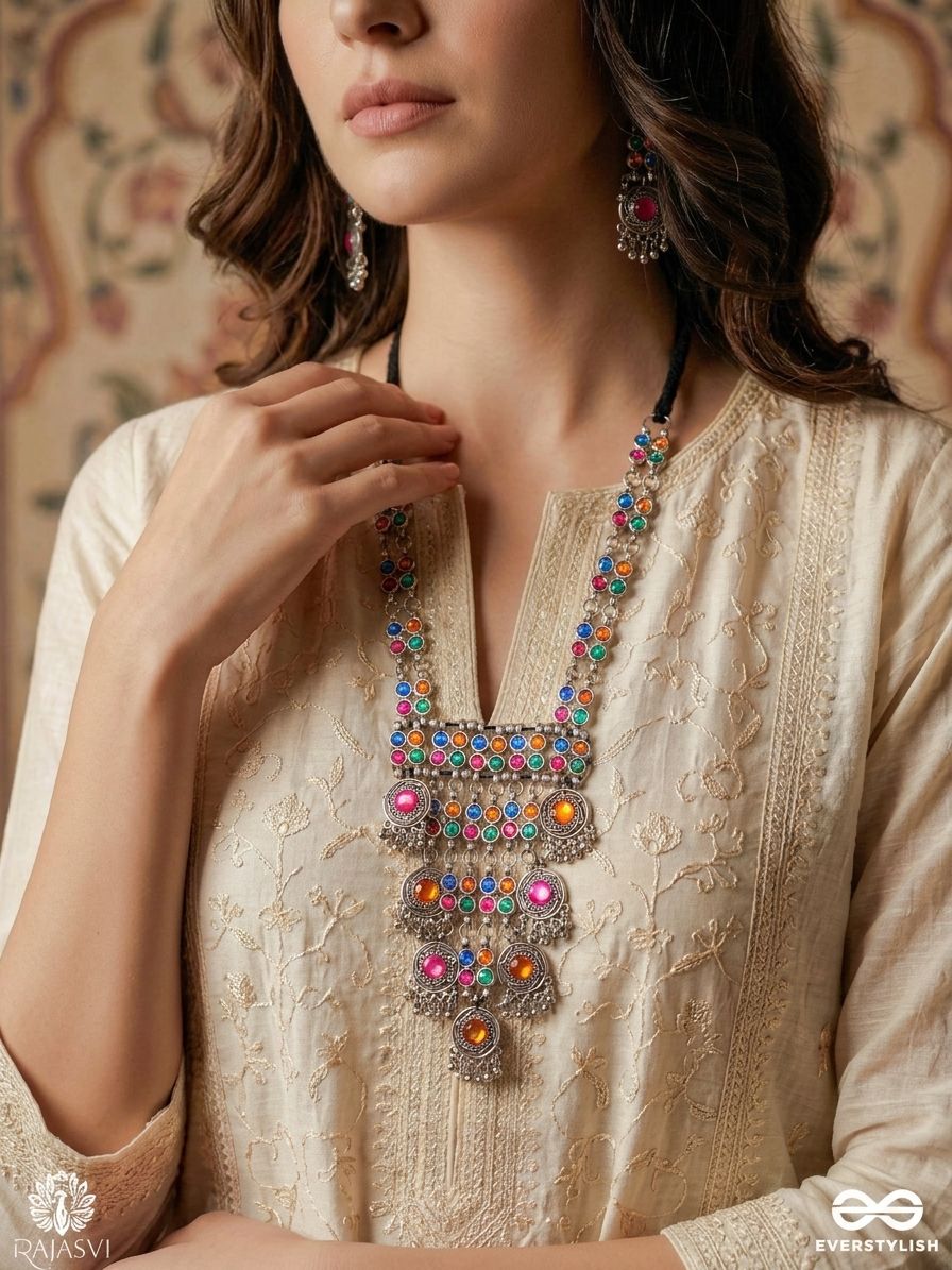 Multicolor Silver Oxidised Jewellery Set – Afghani German Silver Layered