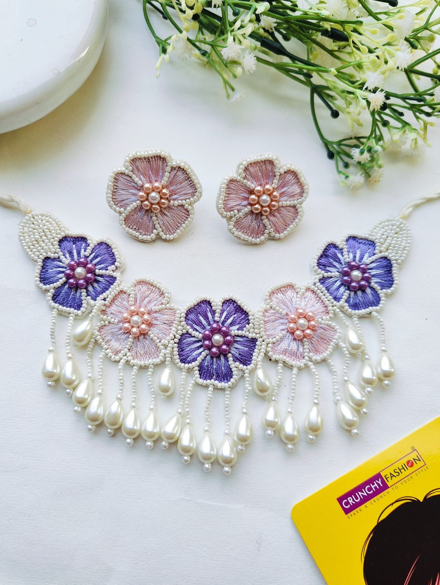 Blossom Floral Beaded Choker Necklace for Women, Girls