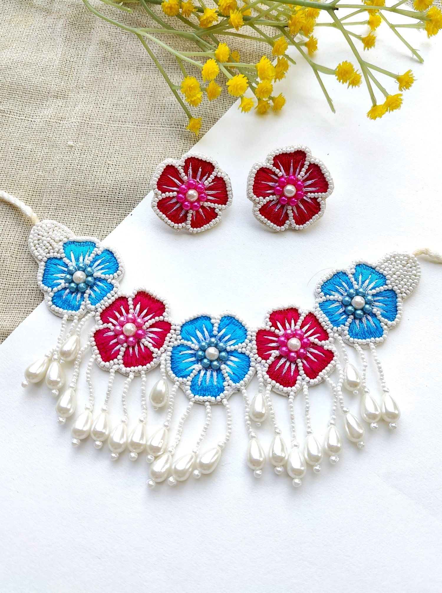 Blossom Floral Beaded Choker Necklace for Women, Girls