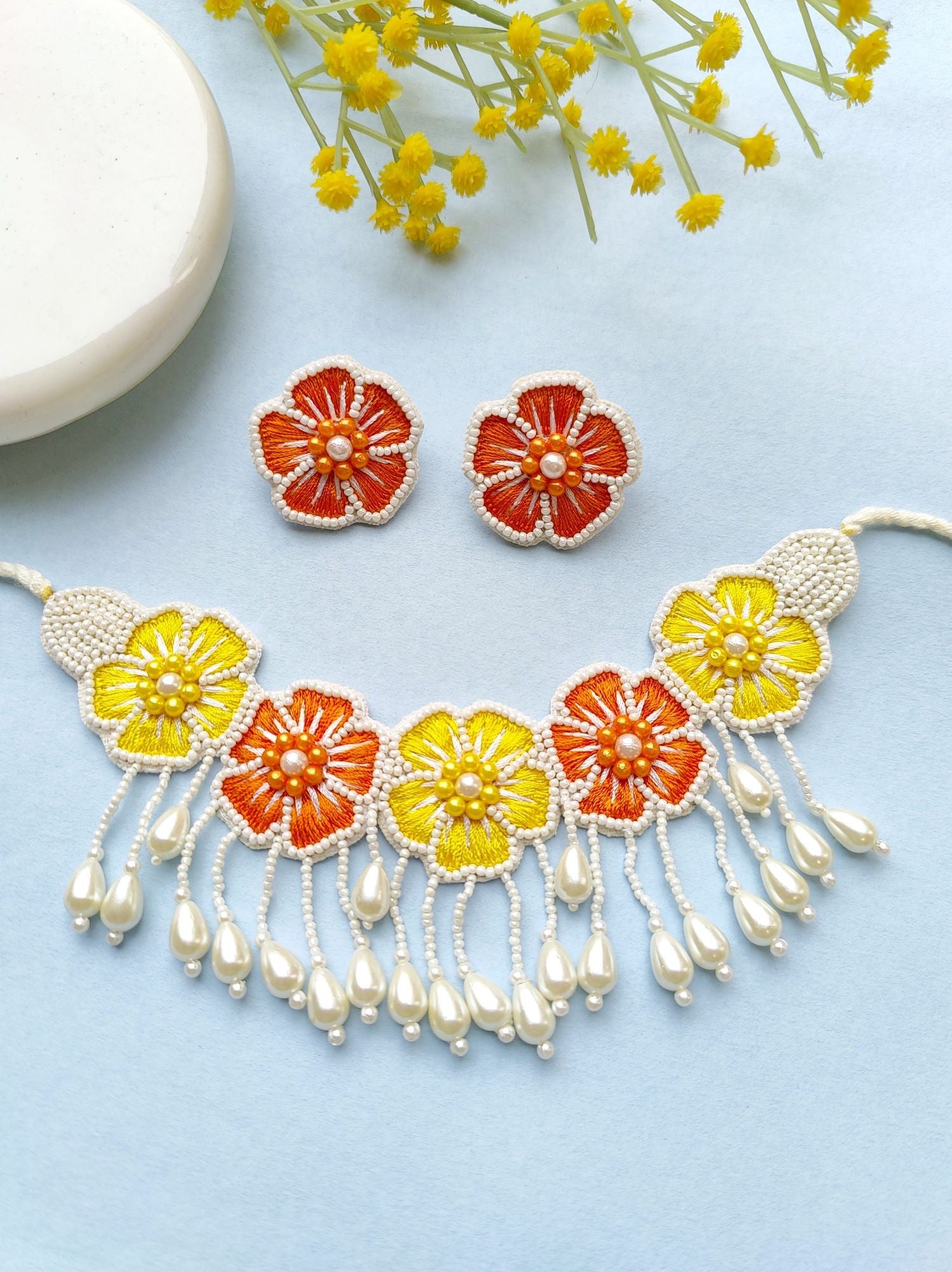 Blossom Floral Beaded Choker Necklace for Women, Girls