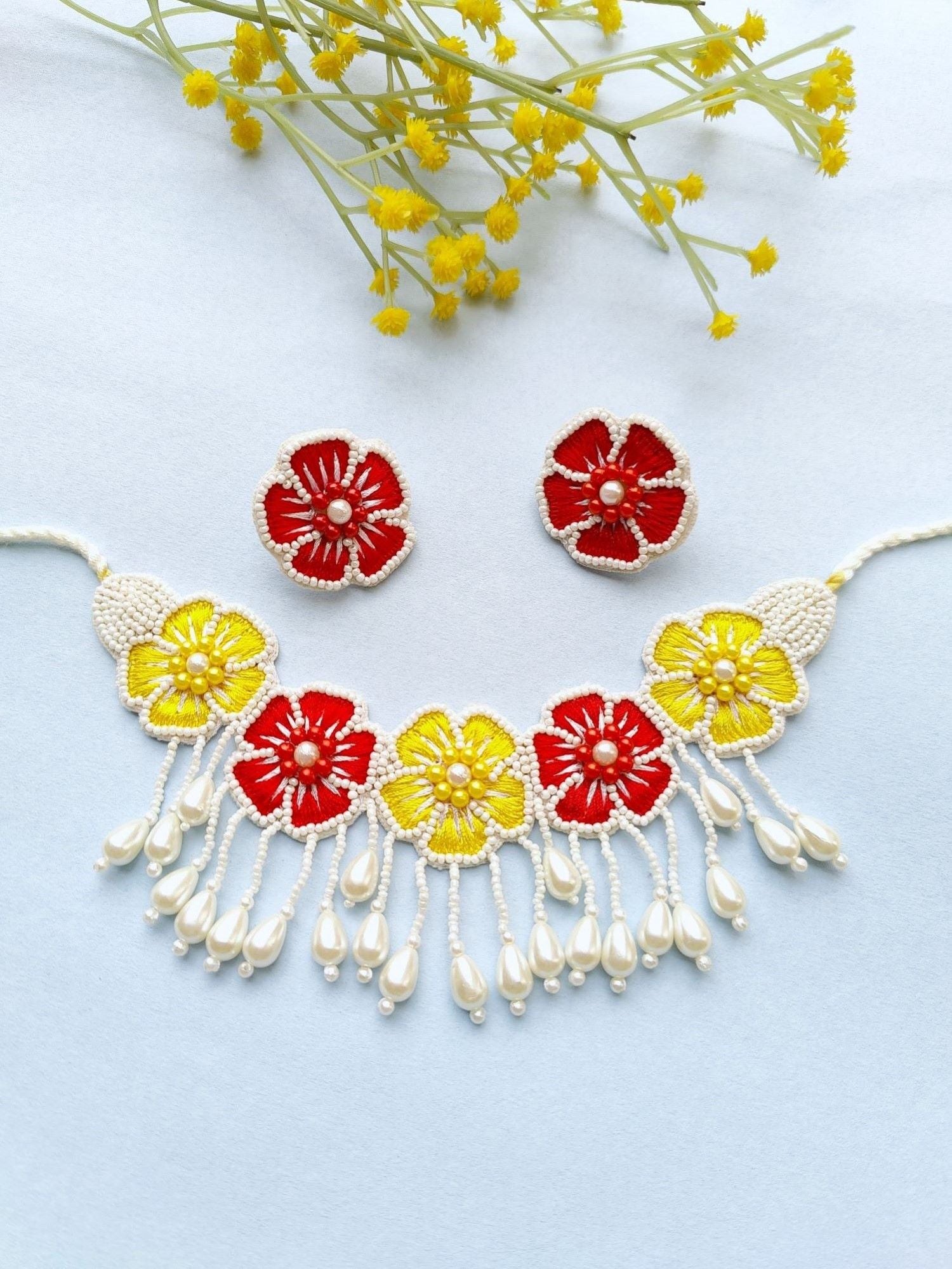 Blossom Floral Beaded Choker Necklace for Women, Girls