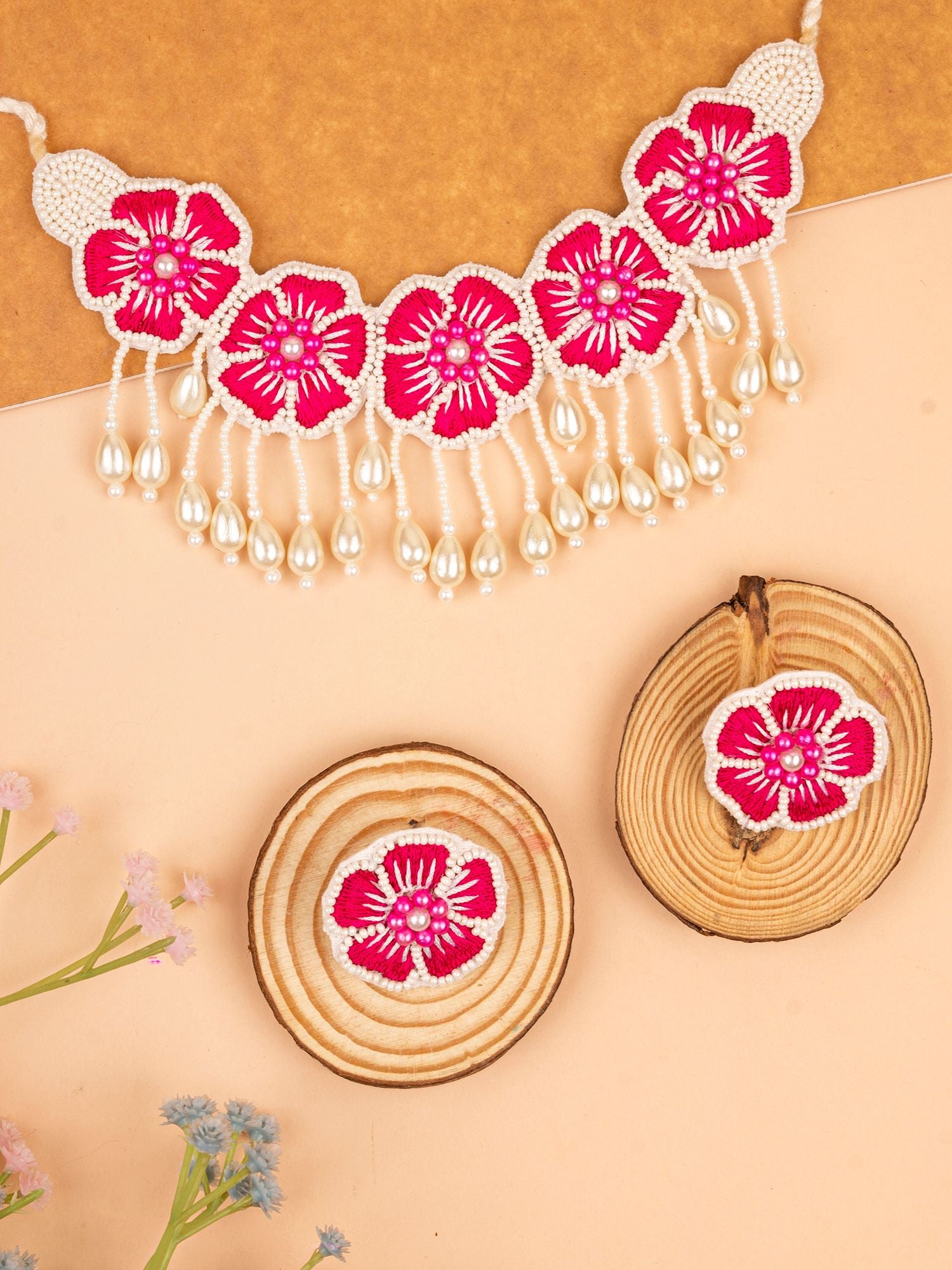 Blossom Floral Beaded Choker Necklace for Women, Girls