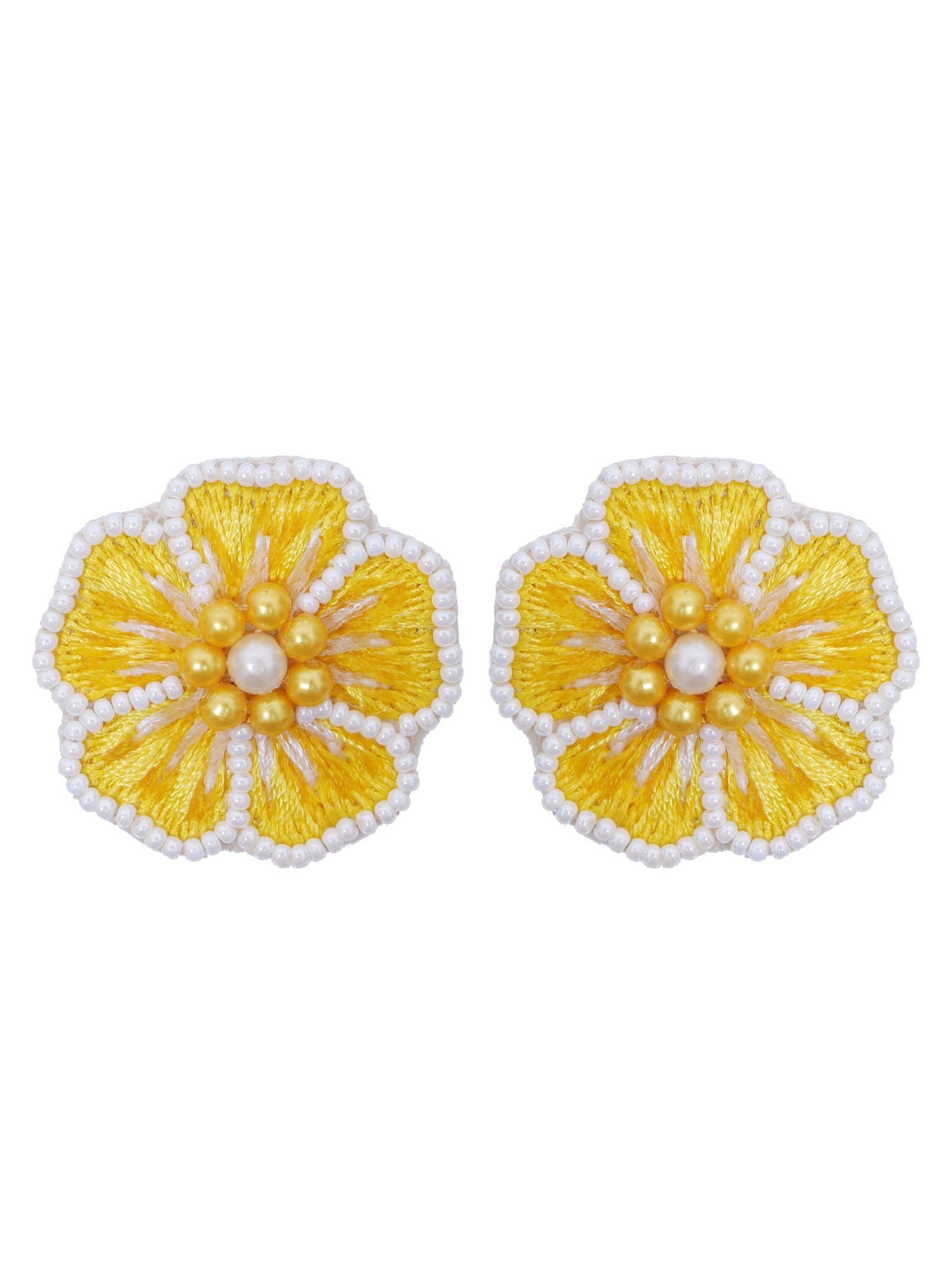 Floral themed choker necklace in yellow and white, ideal for everyday wear, handmade from base beads