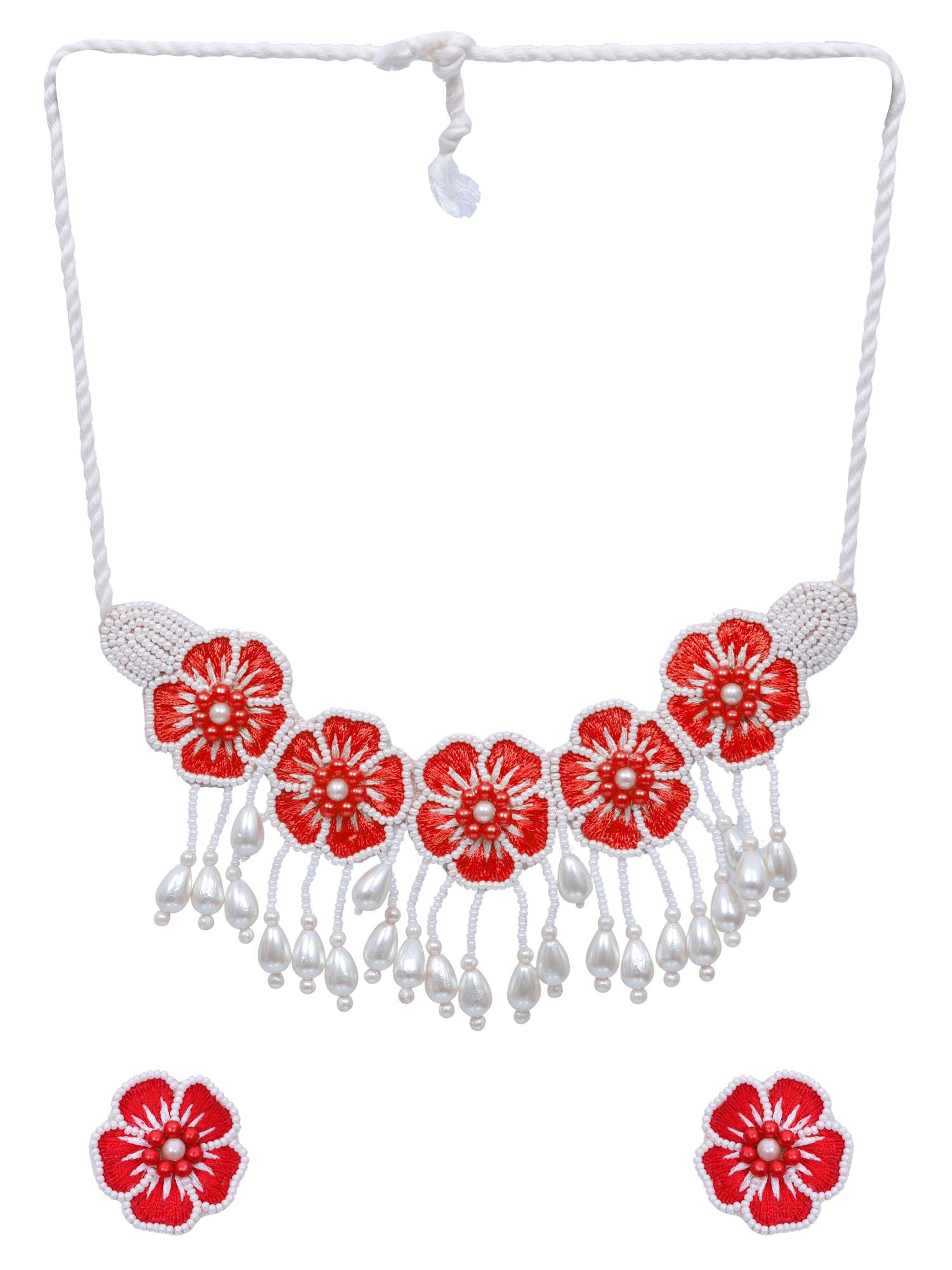 Antique flower-shaped choker necklace in red and white, ideal for women's everyday wear