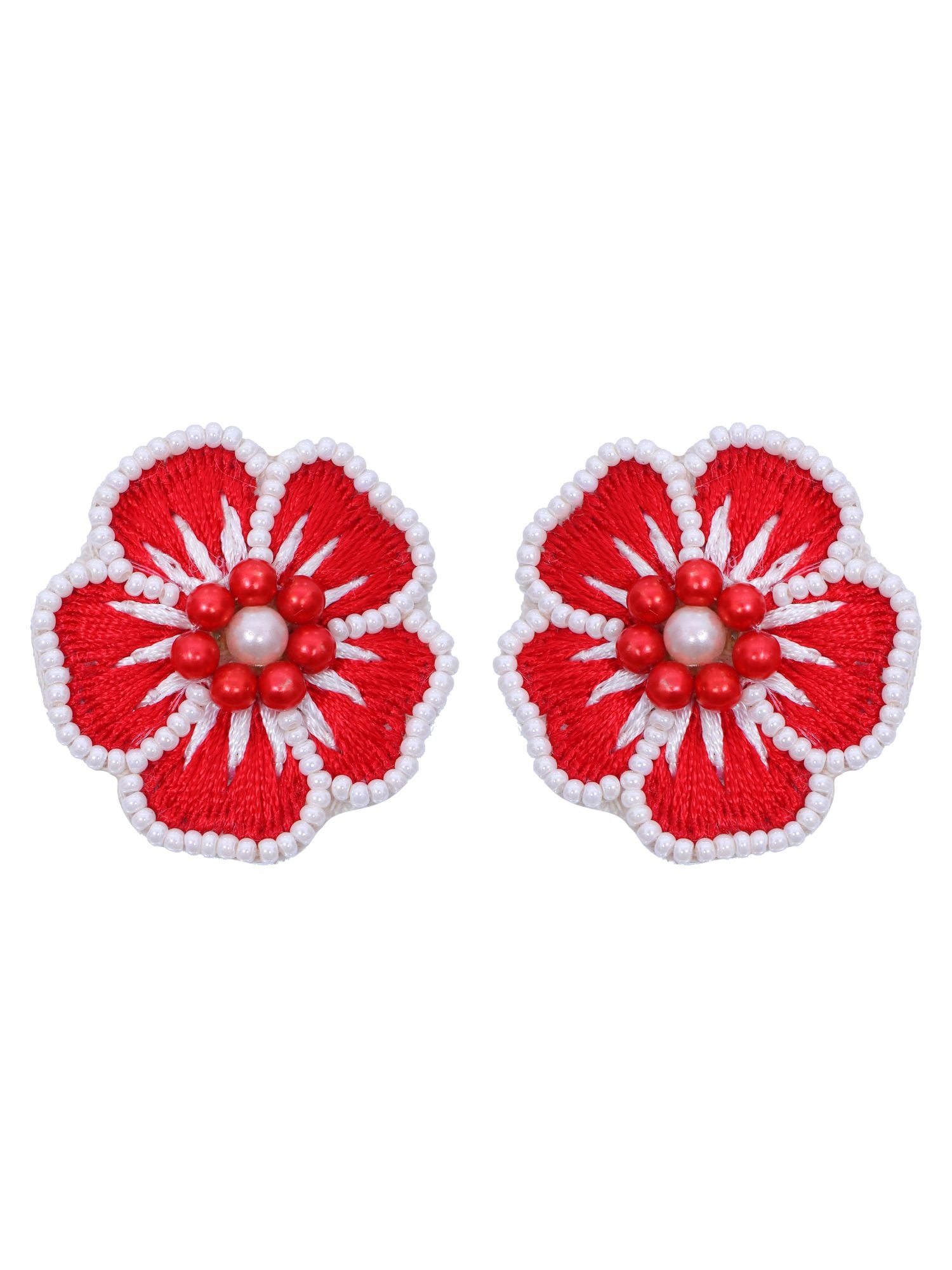 Antique flower-shaped choker necklace in red and white, ideal for women's everyday wear