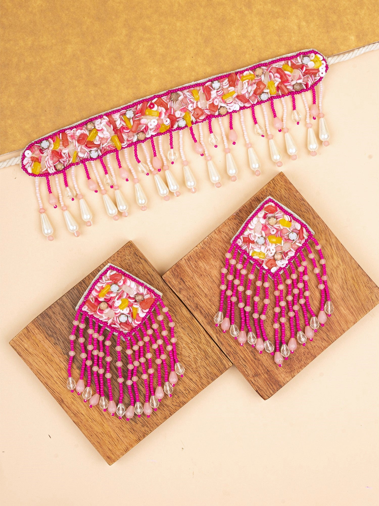 Handcrafted Pink Crystal & Pearl Ensemble - Festive & Party-Ready Jewelry Set