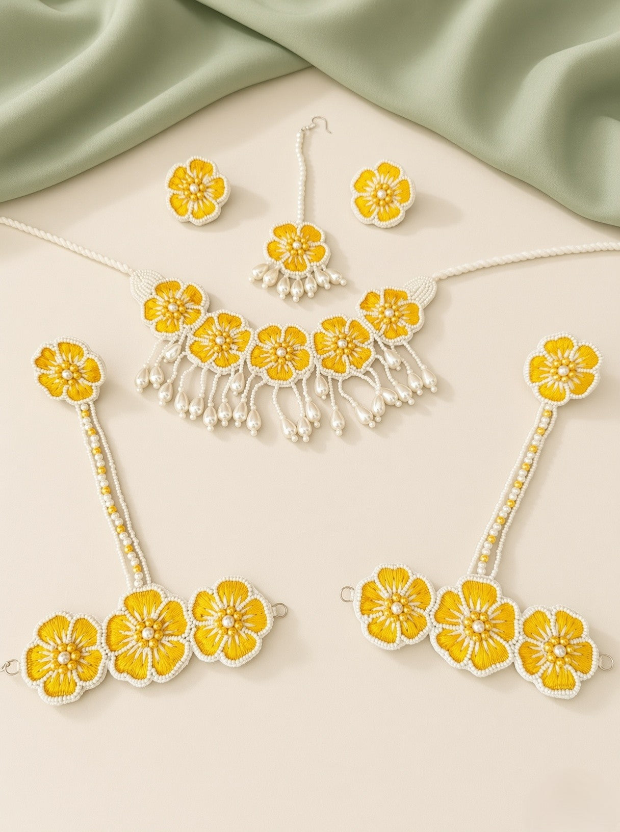 Yellow Blossom Handmade Jewelry Set-Haldi Mehndi Jewellery for Women