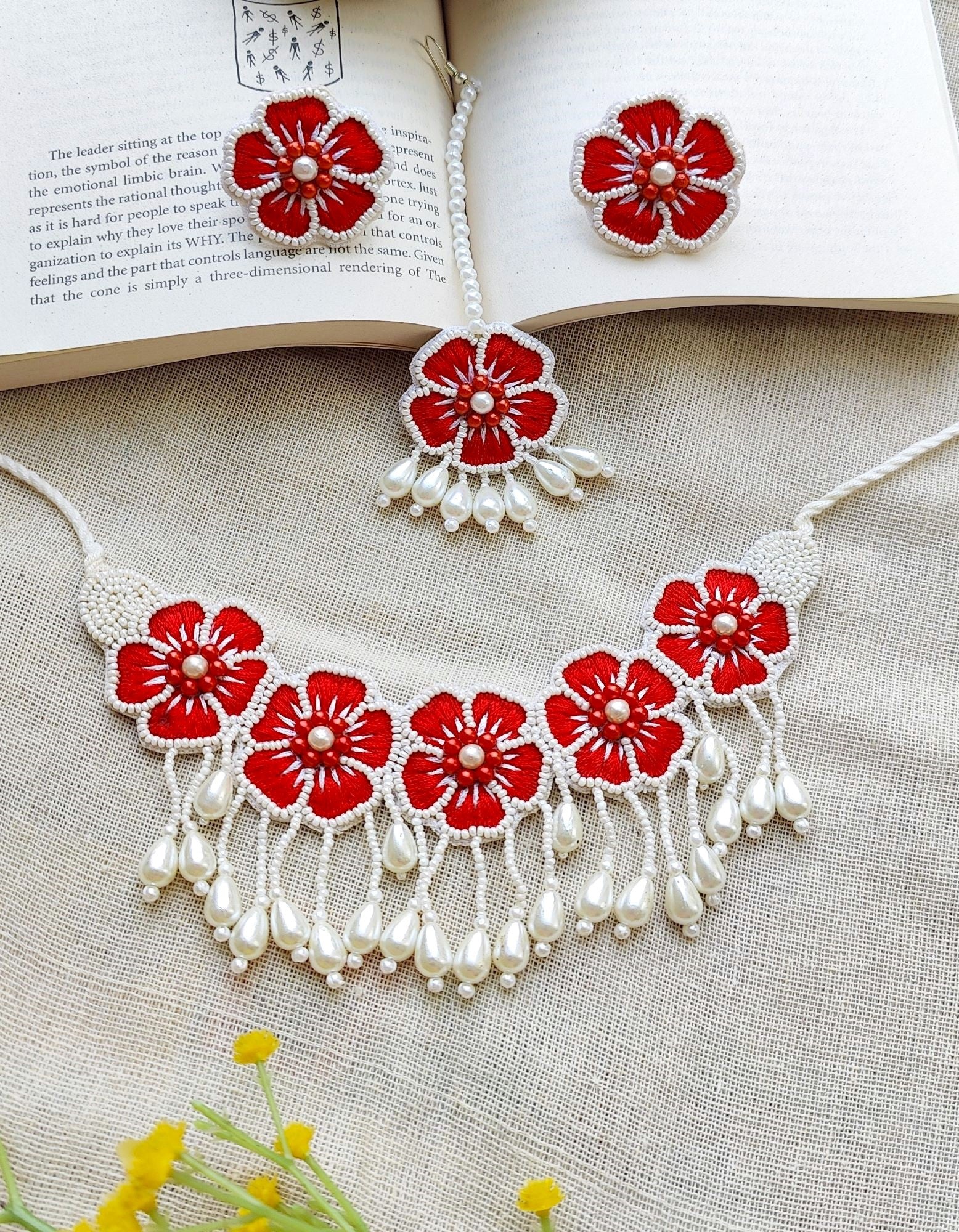 Yellow Blossom Handmade Embroidered Jewellery Set for Women