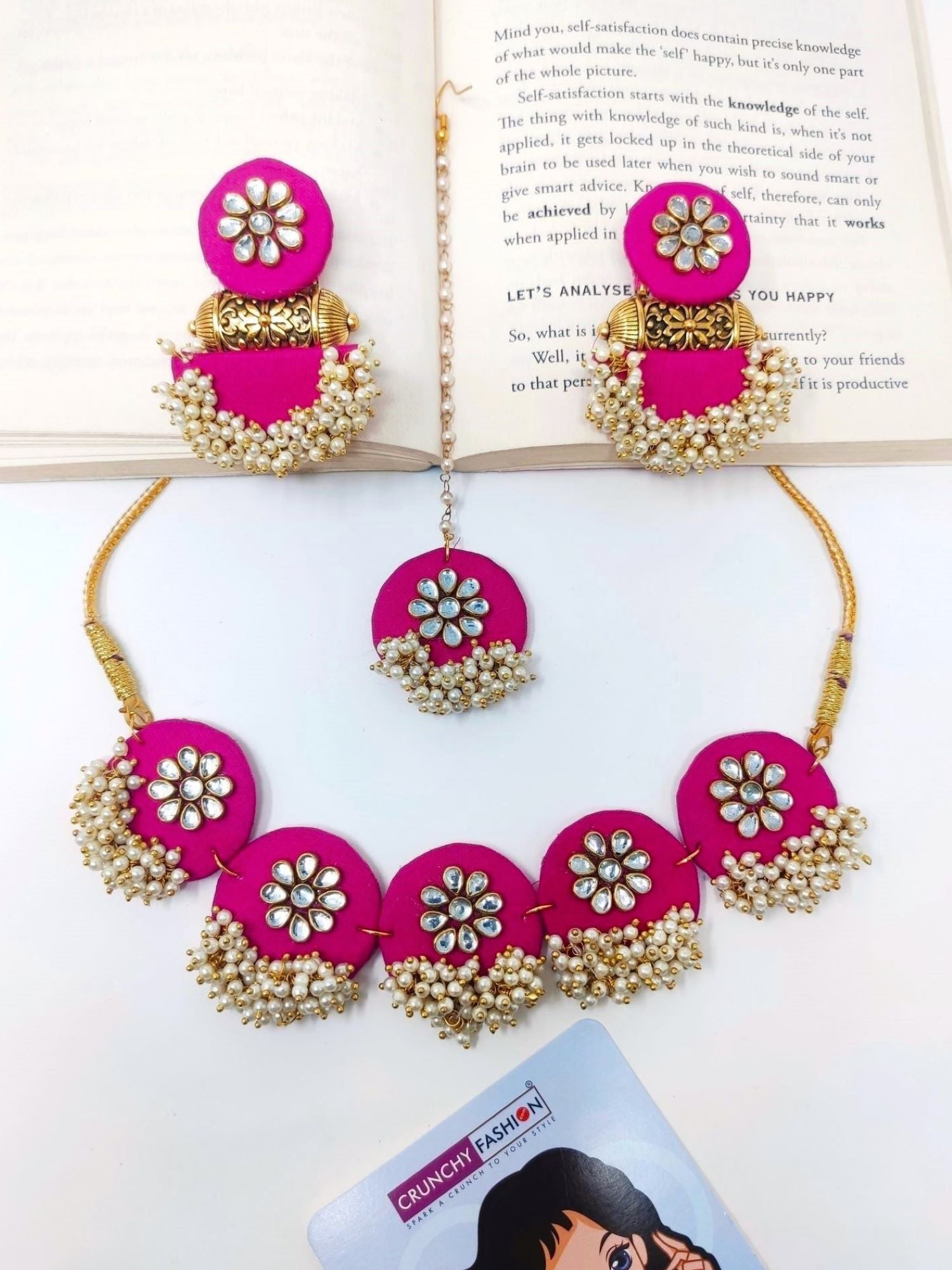 Pink Handcraft Floral Beaded Jewellery Set in Pink - Handcrafted for Women & Girls