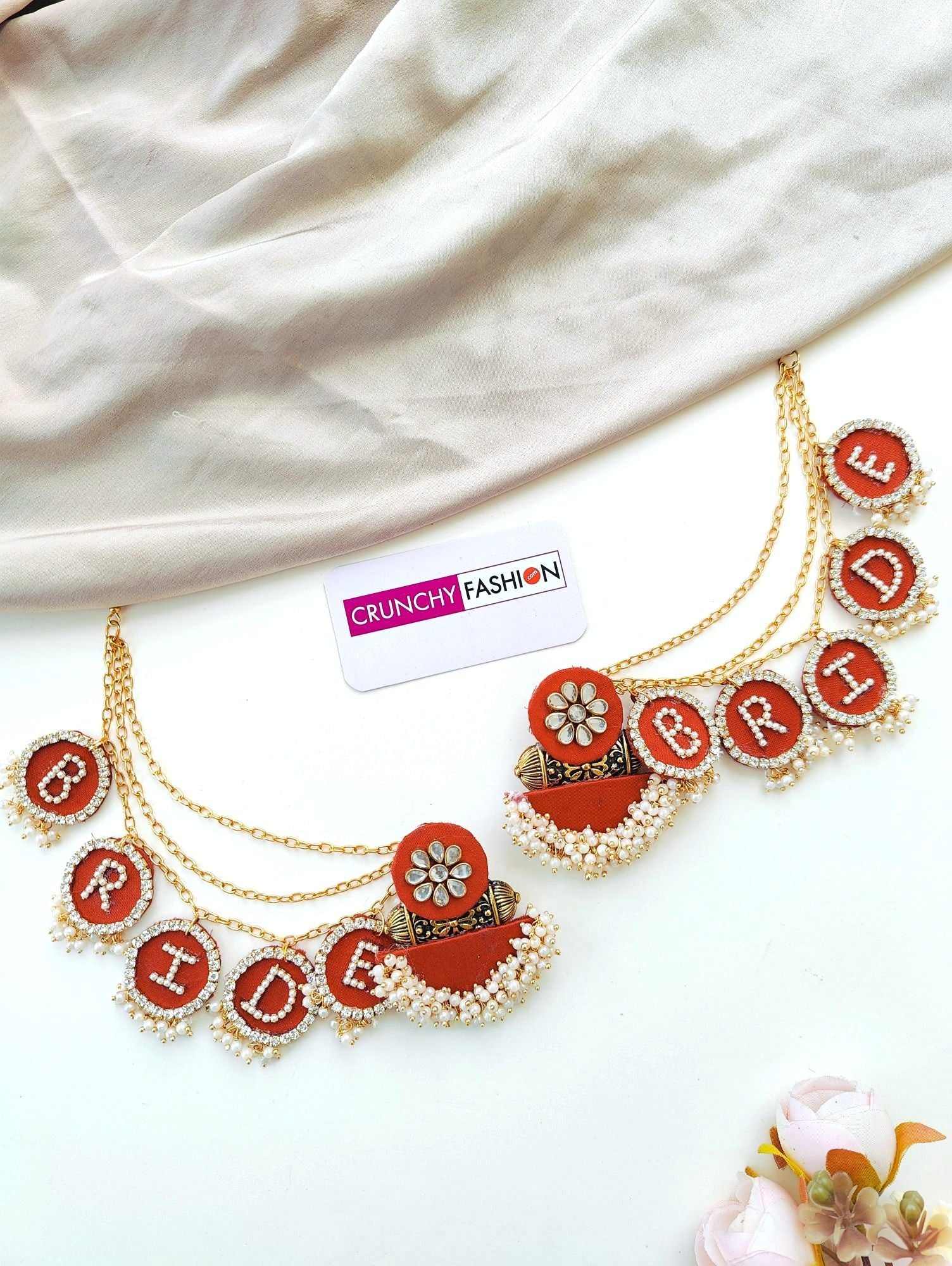Rusted orange haldi mehndi bridal flower jewellery set for brides