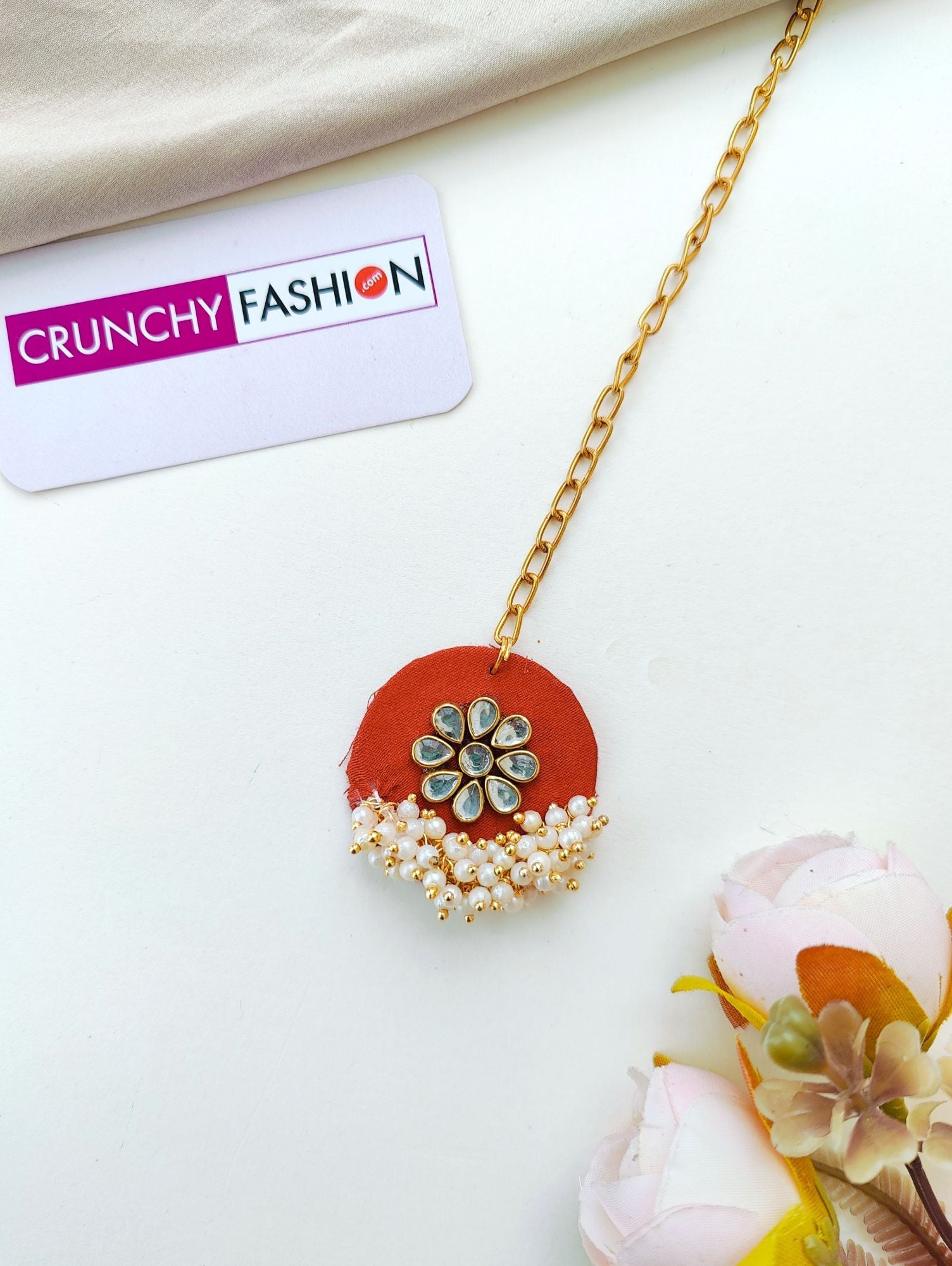 Rusted orange haldi mehndi bridal flower jewellery set for brides