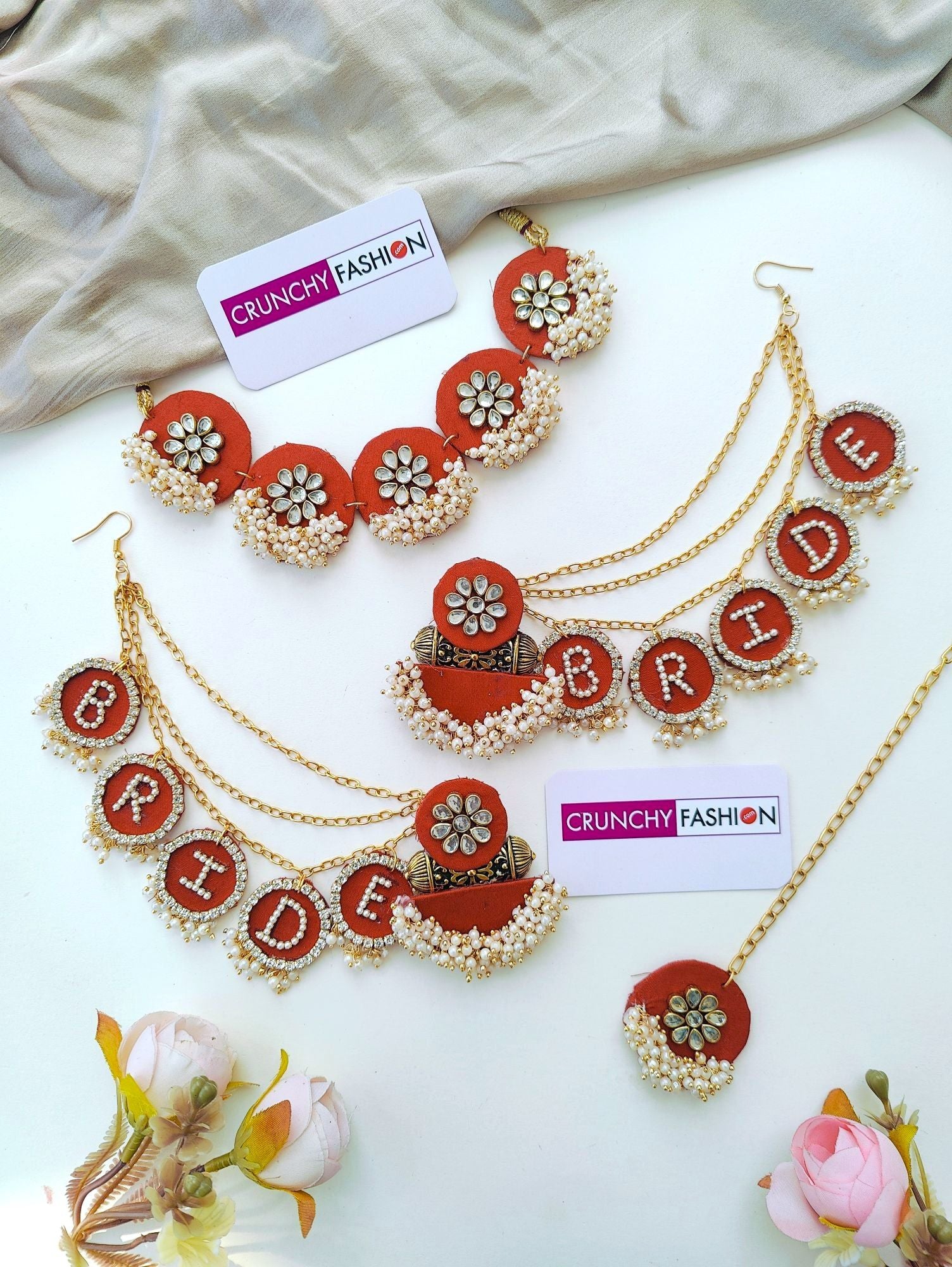Rusted orange haldi mehndi bridal flower jewellery set for brides