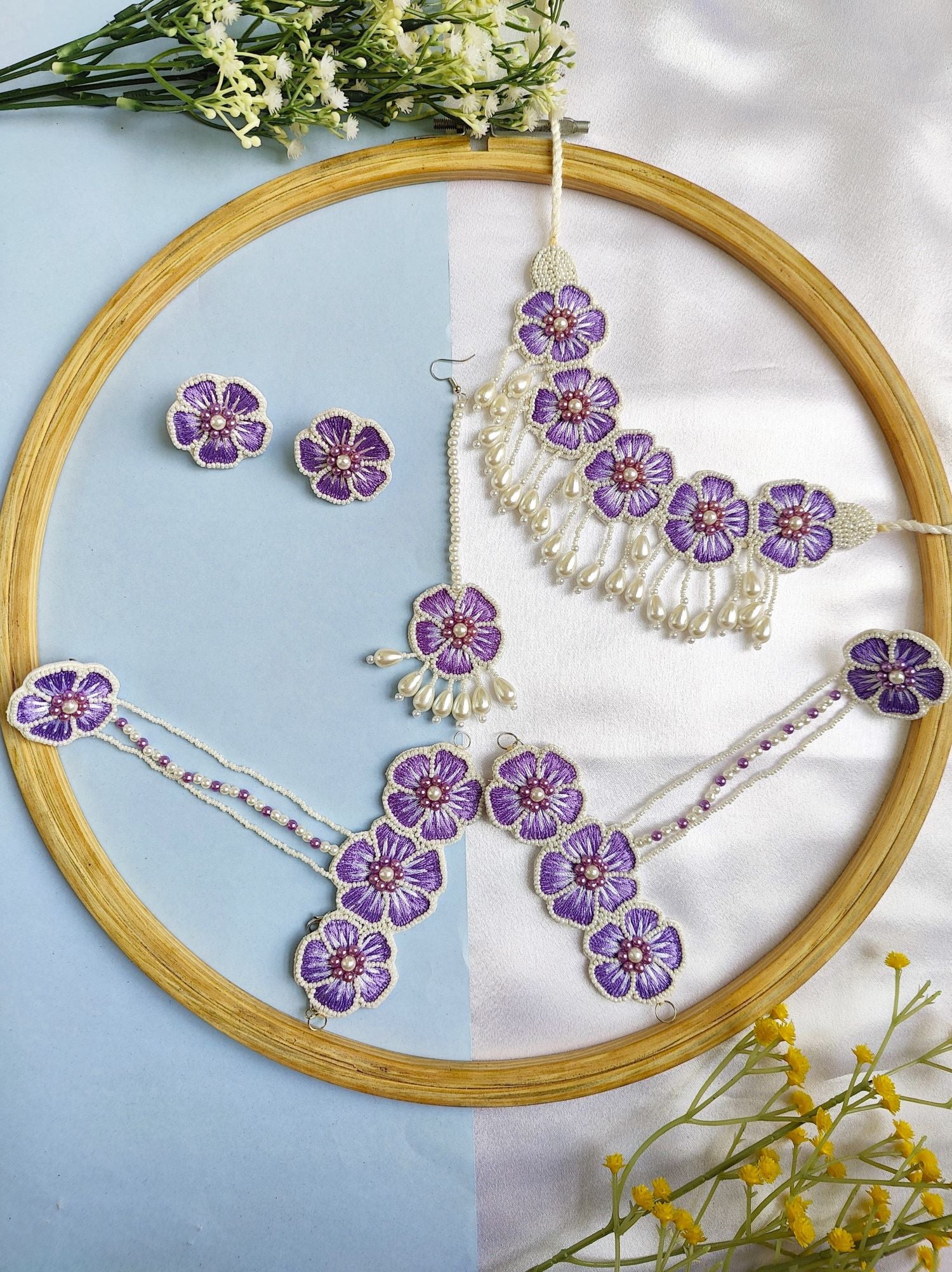 Handcrafted Lavender Bloom Haldi Mehndi Floral Jewelry