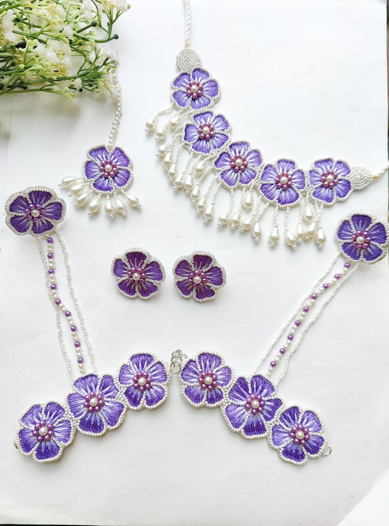 Handcrafted Lavender Bloom Haldi Mehndi Floral Jewelry
