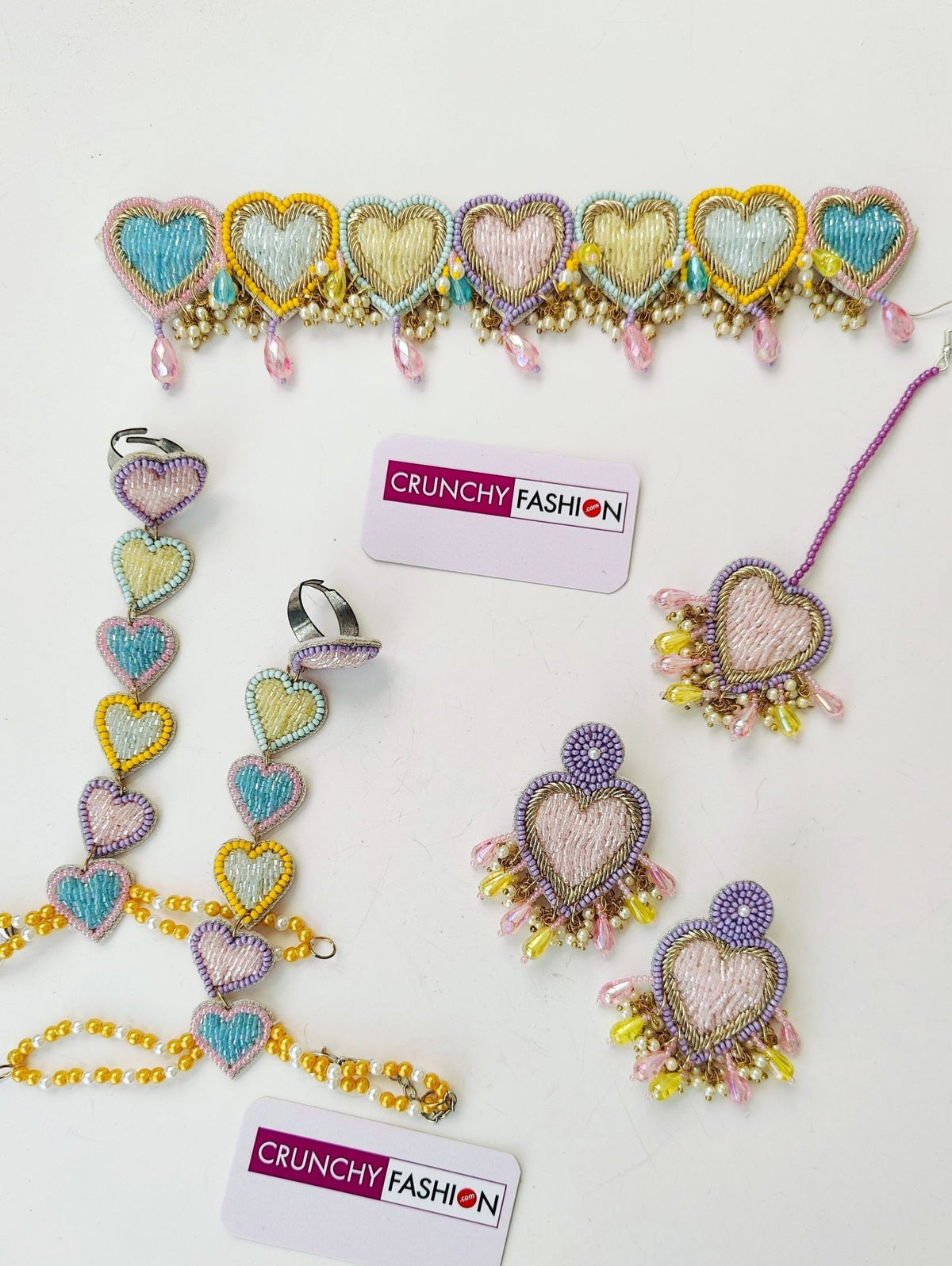 Pastel Hearts Handcrafted Jewellery Set for Haldi,Mehndi,Carnival