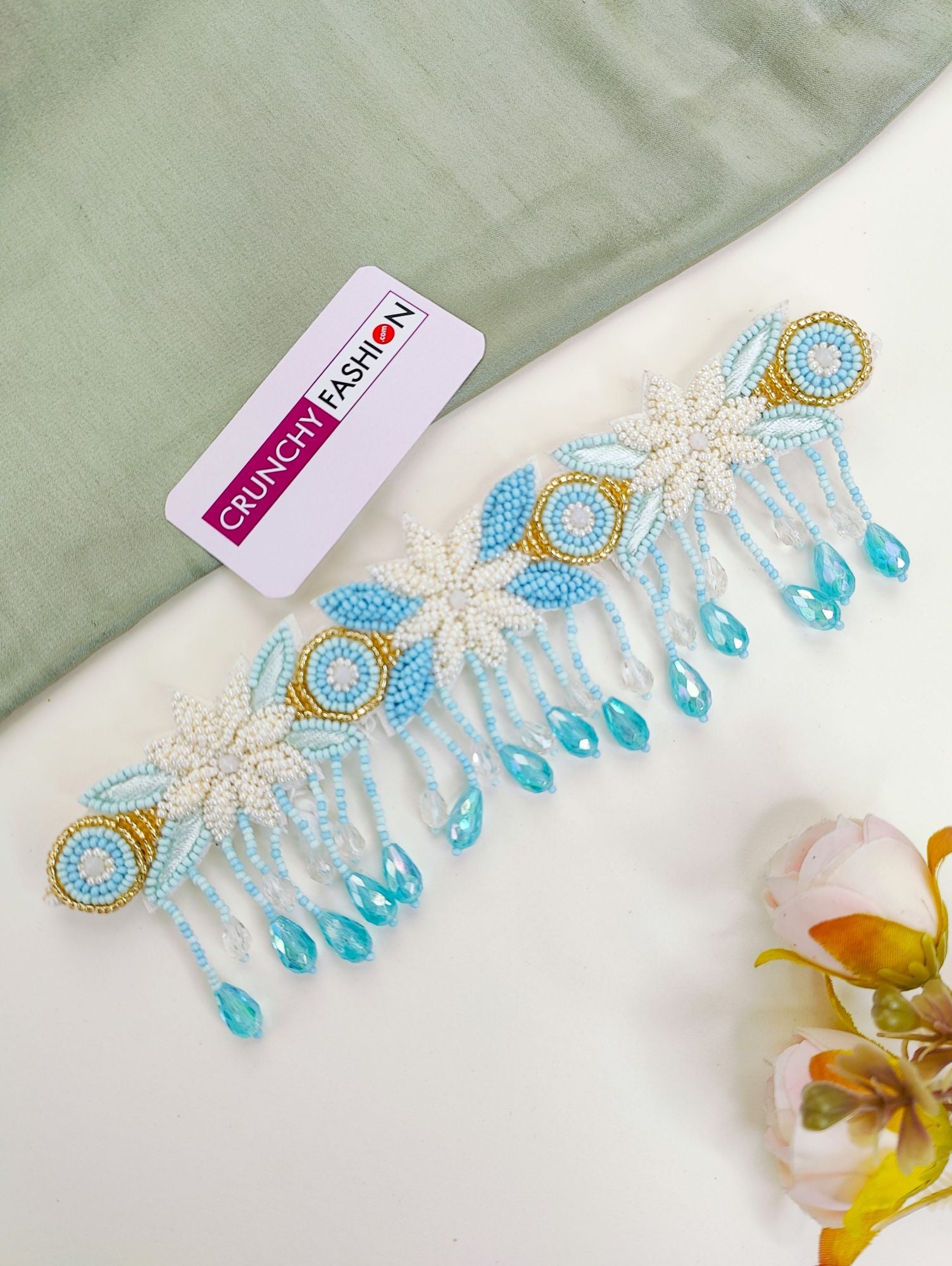 Powder Blue Handmade Carnival Pearl Jewellery Set for Haldi-Mehndi
