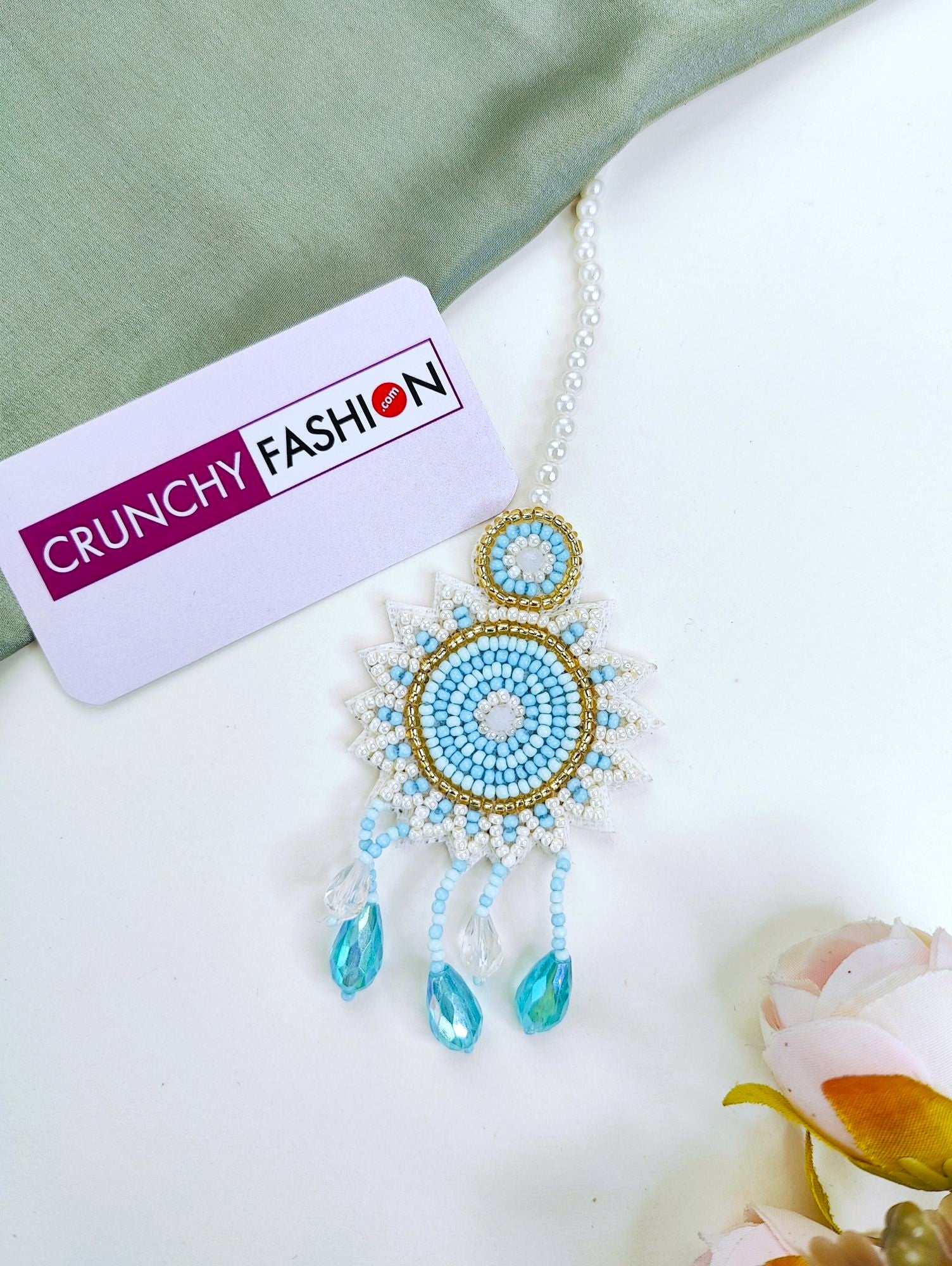 Powder Blue Handmade Carnival Pearl Jewellery Set for Haldi-Mehndi