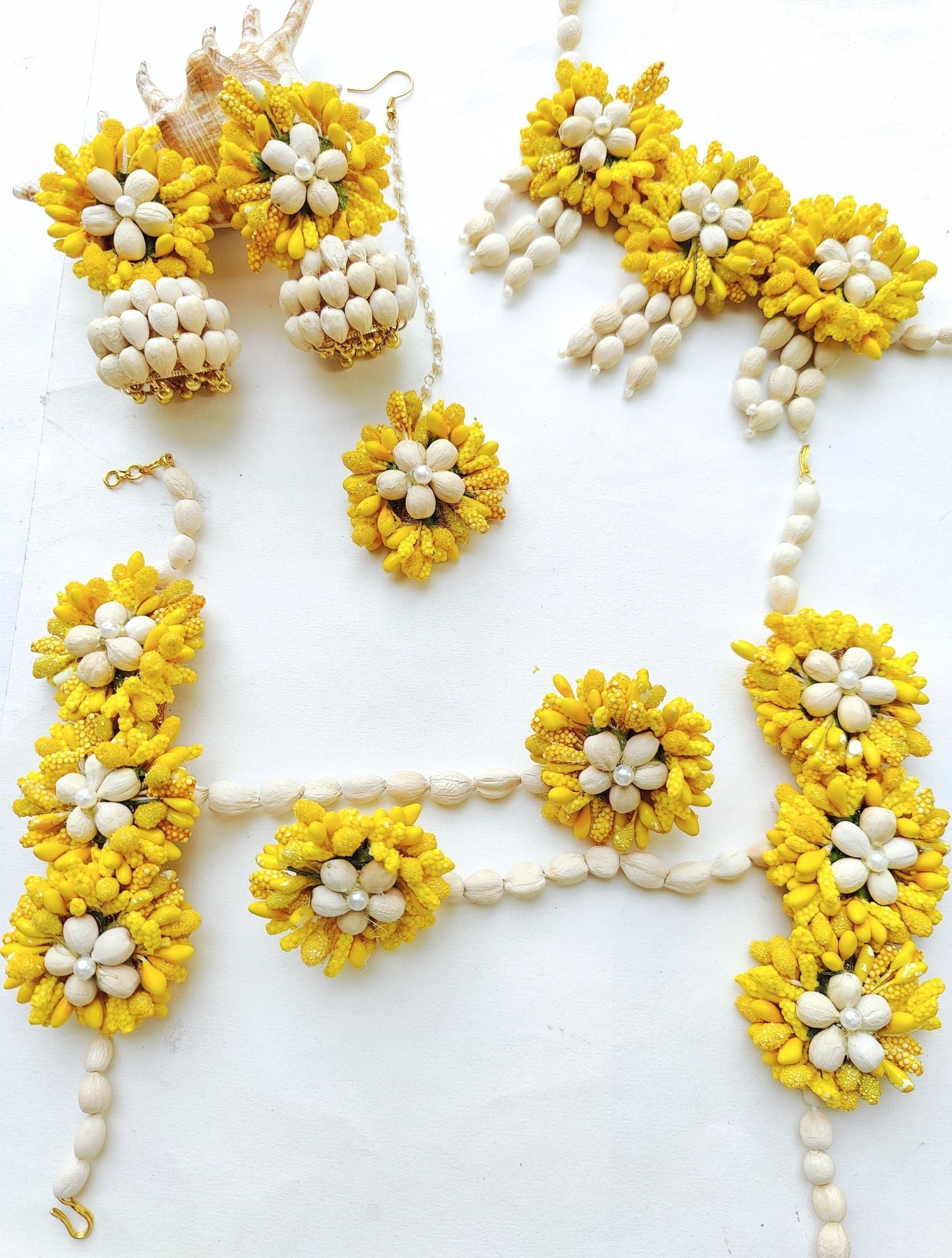 Radiant Sunrise Haldi-Mehndi Floral Jewellery Set