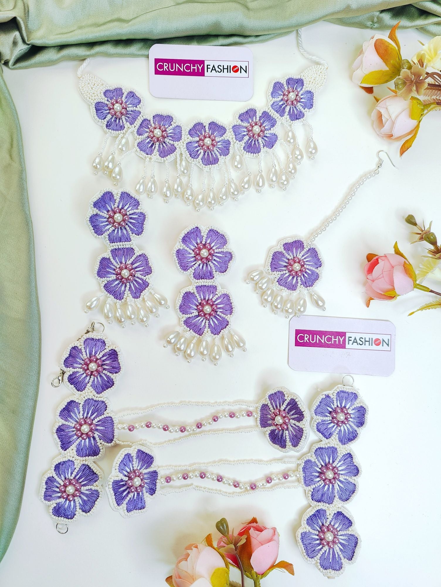 Handmade Blossom2.0 lavender floral wedding jewellery set for women, perfect for brides and bridesmaids on Shopify.