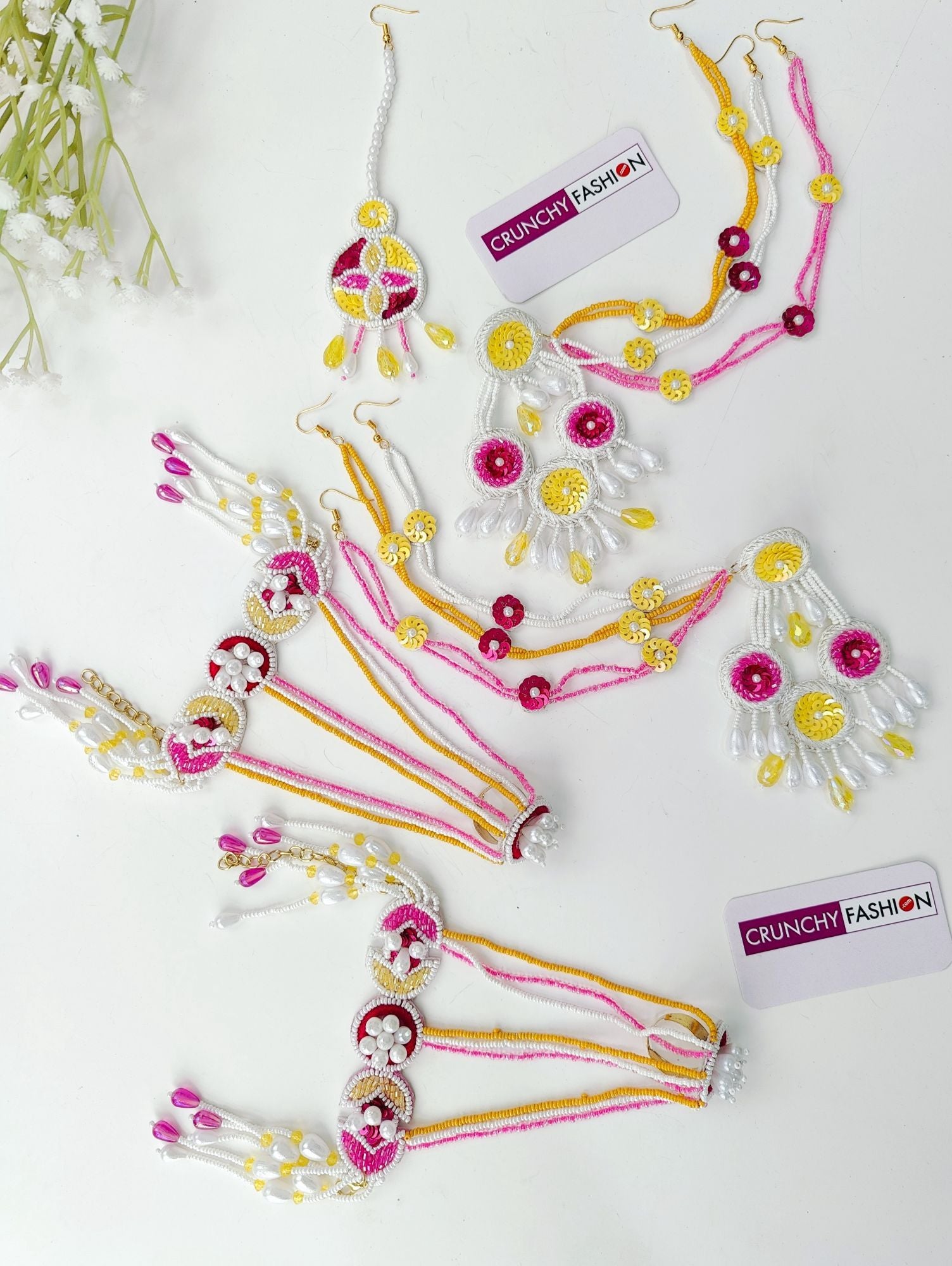 Multicolor handmade designer carnival jewellery set featuring flower design, perfect for haldi-mehndi brides 2025.