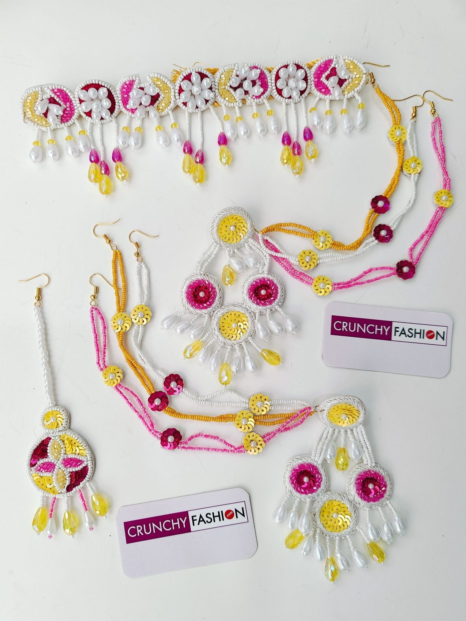 Multicolor handmade designer carnival jewellery set featuring flower design, perfect for haldi-mehndi brides 2025.