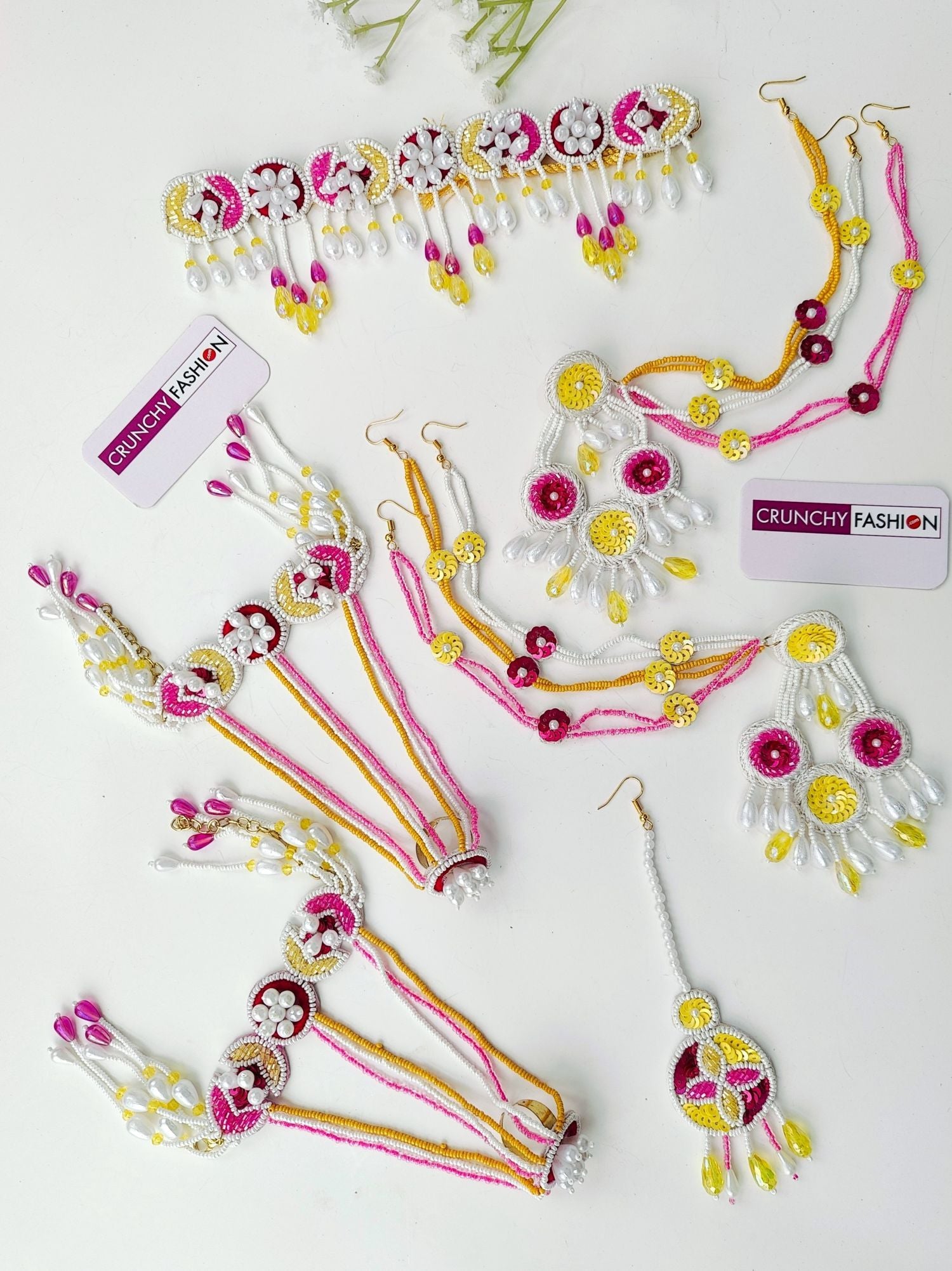 Multicolor handmade designer carnival jewellery set featuring flower design, perfect for haldi-mehndi brides 2025.