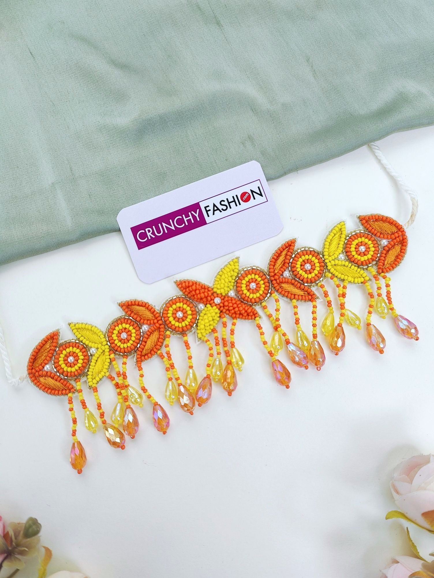 Yellow-Orange Handmade Beaded Jewellery Set for Haldi-Mehndi