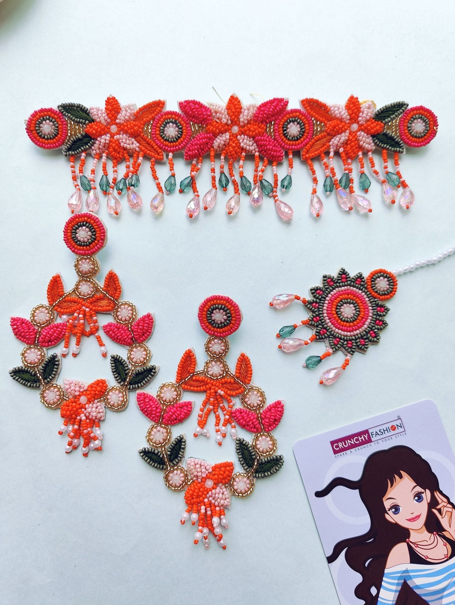 Pink Orange Floral Jewelry for Haldi-Mehndi carnival