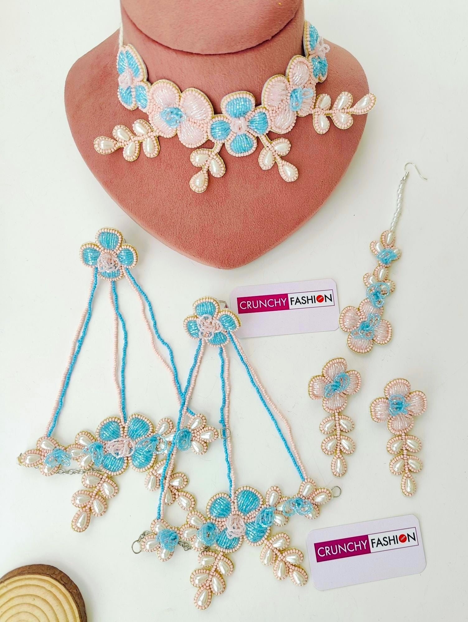 Sky-Blue & Pink Handmade Carnival Jewelry for haldi, Mehndi