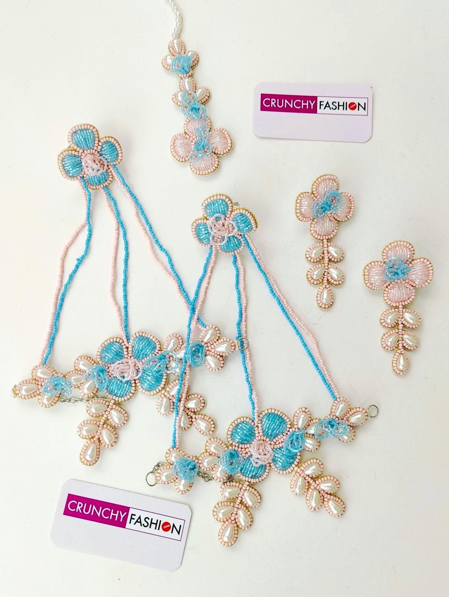 Sky-Blue & Pink Handmade Carnival Jewelry for haldi, Mehndi