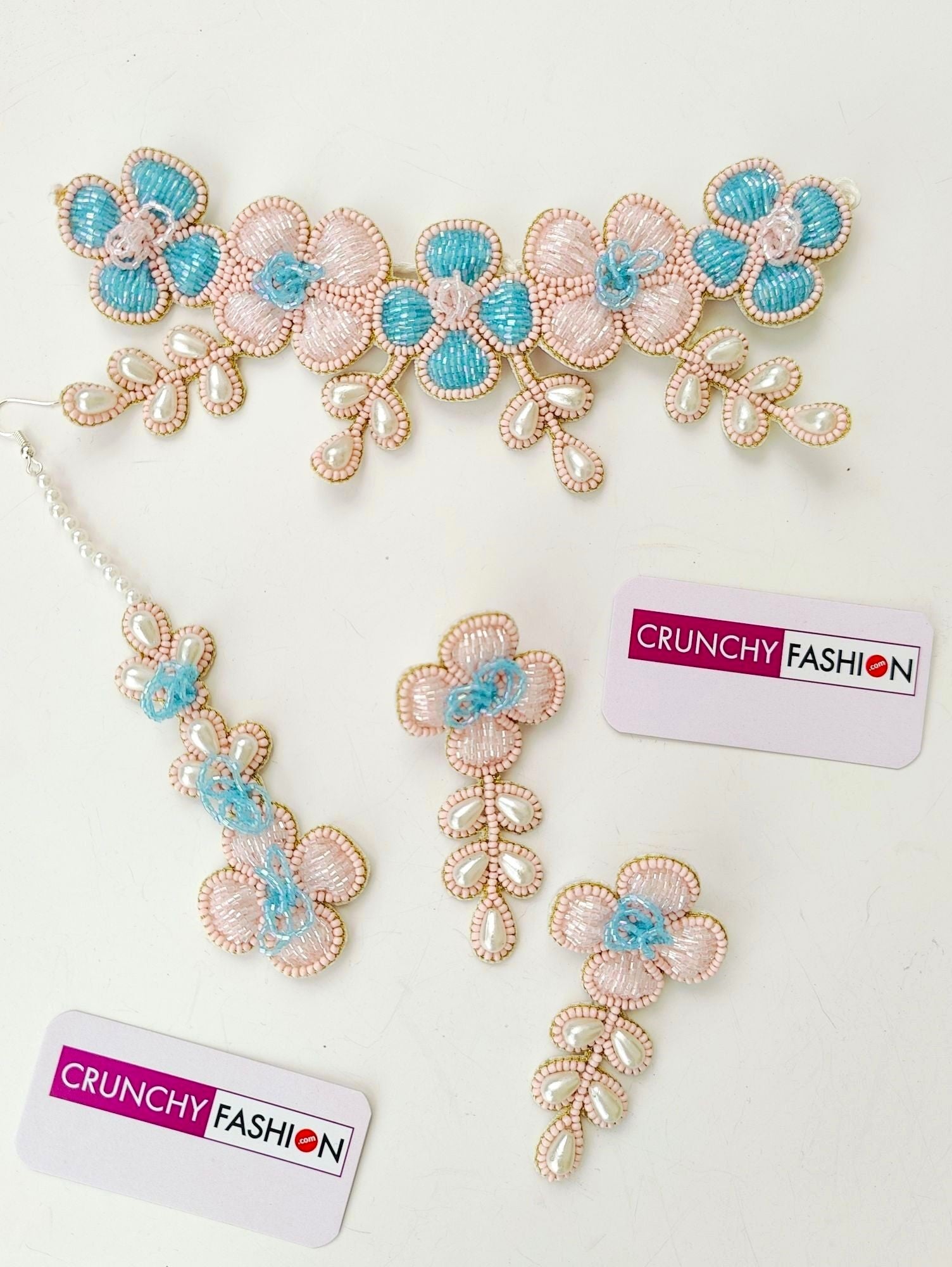 Sky-Blue & Pink Handmade Carnival Jewelry for haldi, Mehndi