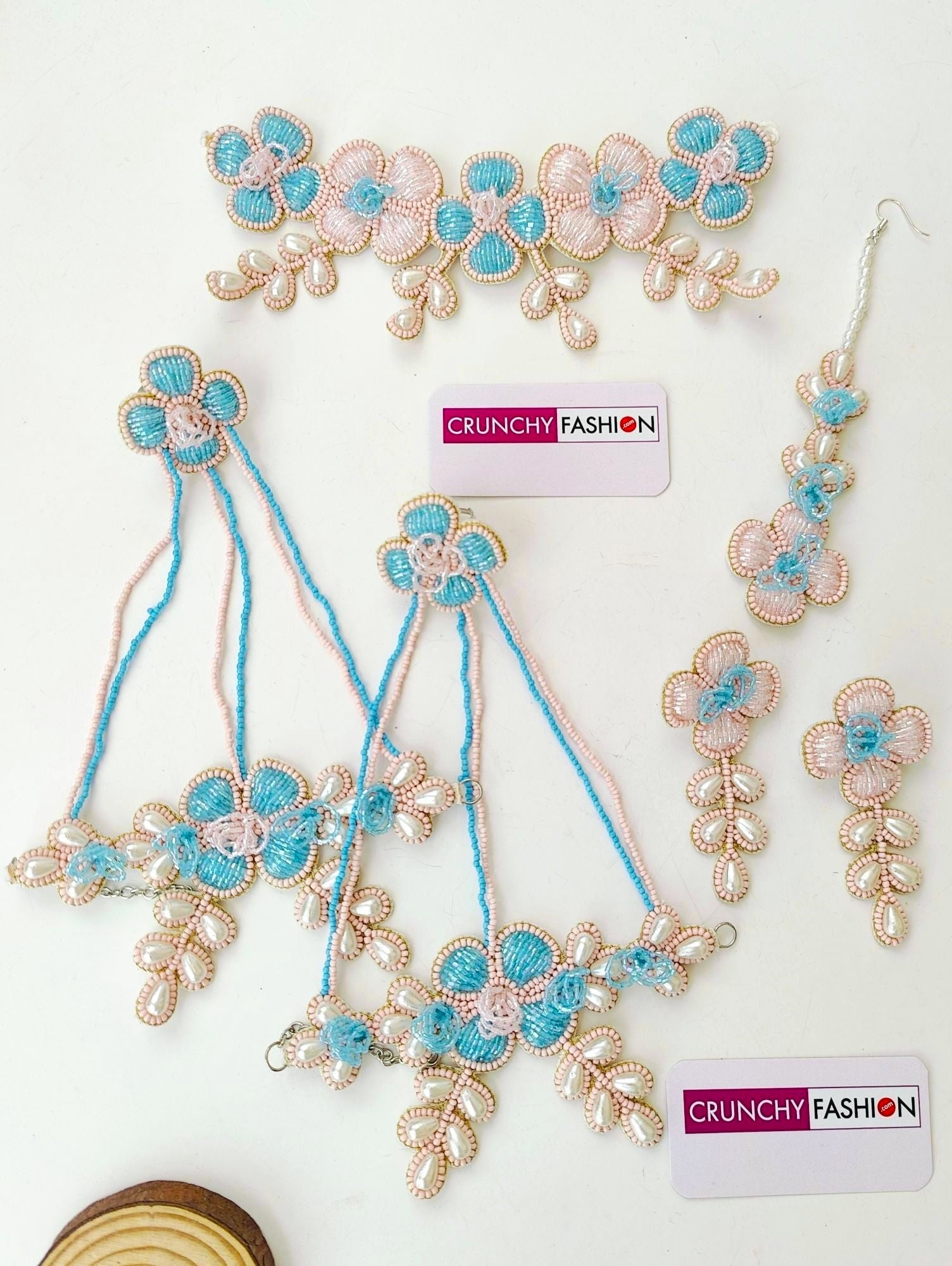 Sky-Blue & Pink Handmade Carnival Jewelry for haldi, Mehndi